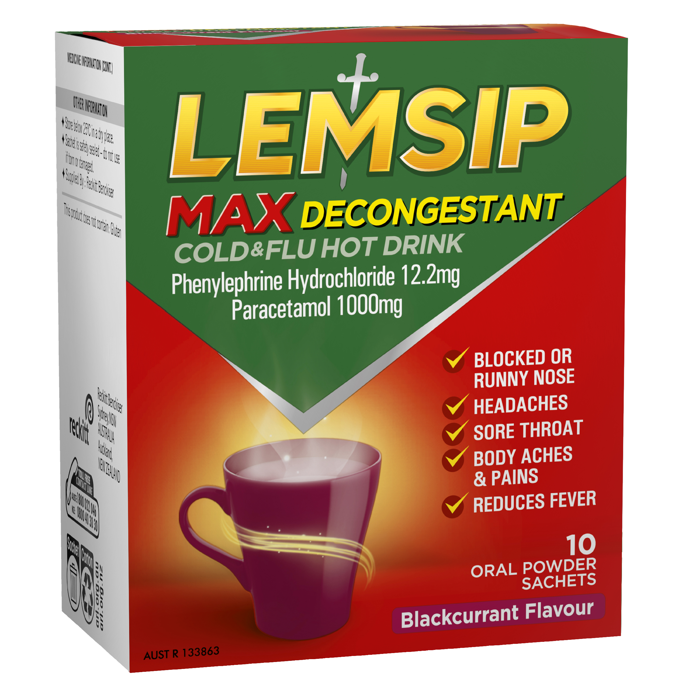 LEMSIP MAX DECONGESTANT BLACKCURRANT SACHETS 10 PACK