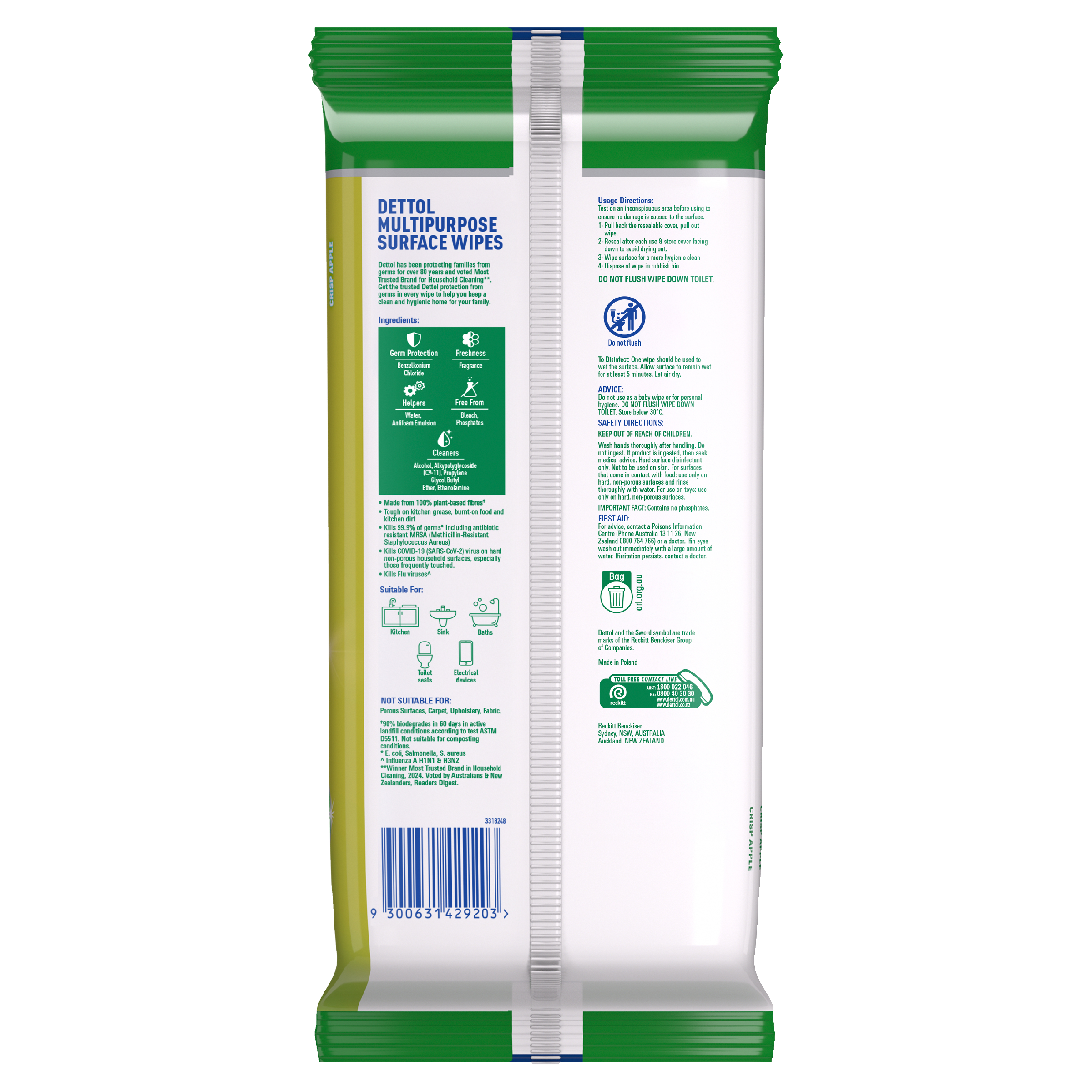 DETTOL MULTI PURPOSE CLEANING WIPES CRISP APPLE 110 PACK - Image 2