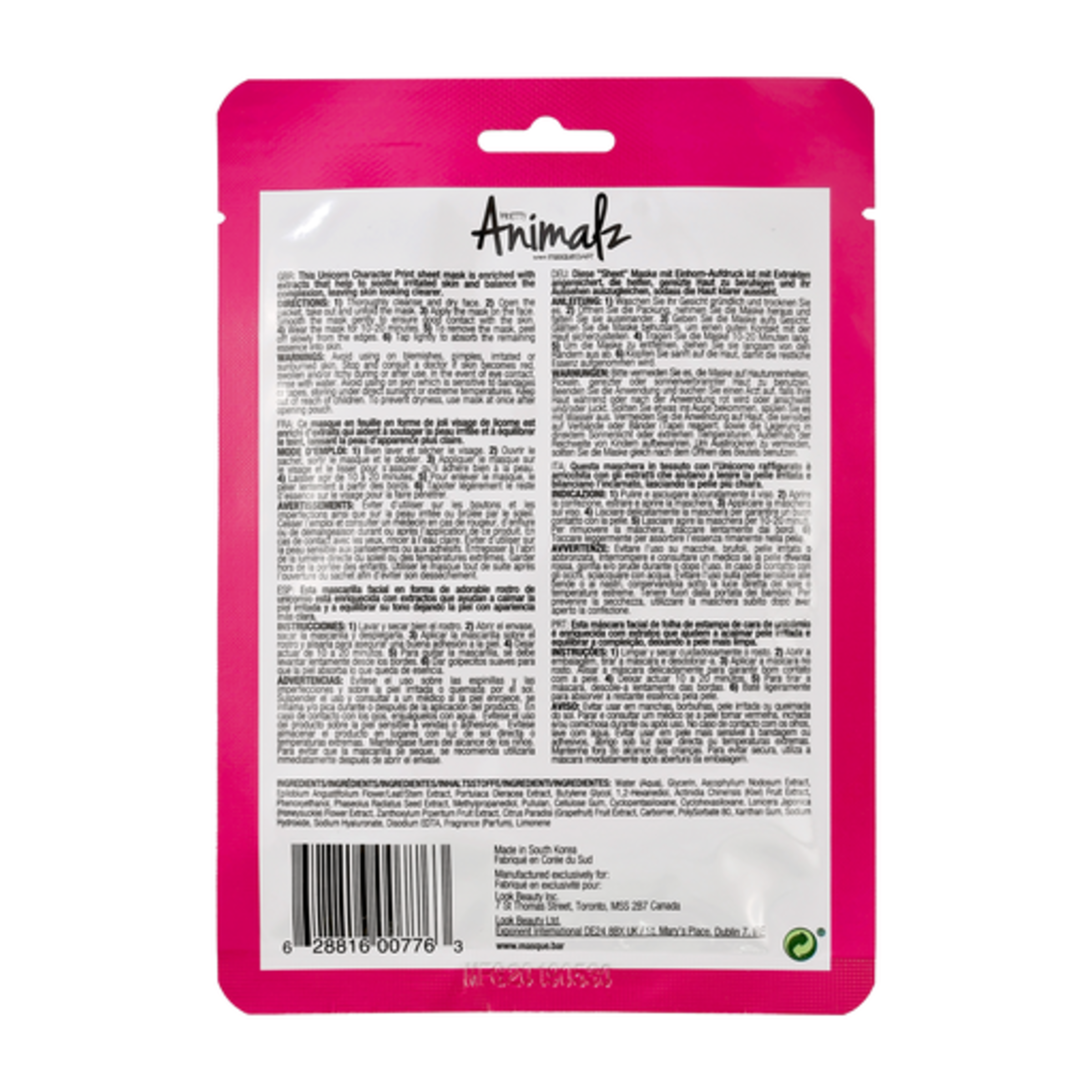 MASQUE BAR ANIMALZ FACE MASK UNICORN 1 PACK - Image 2