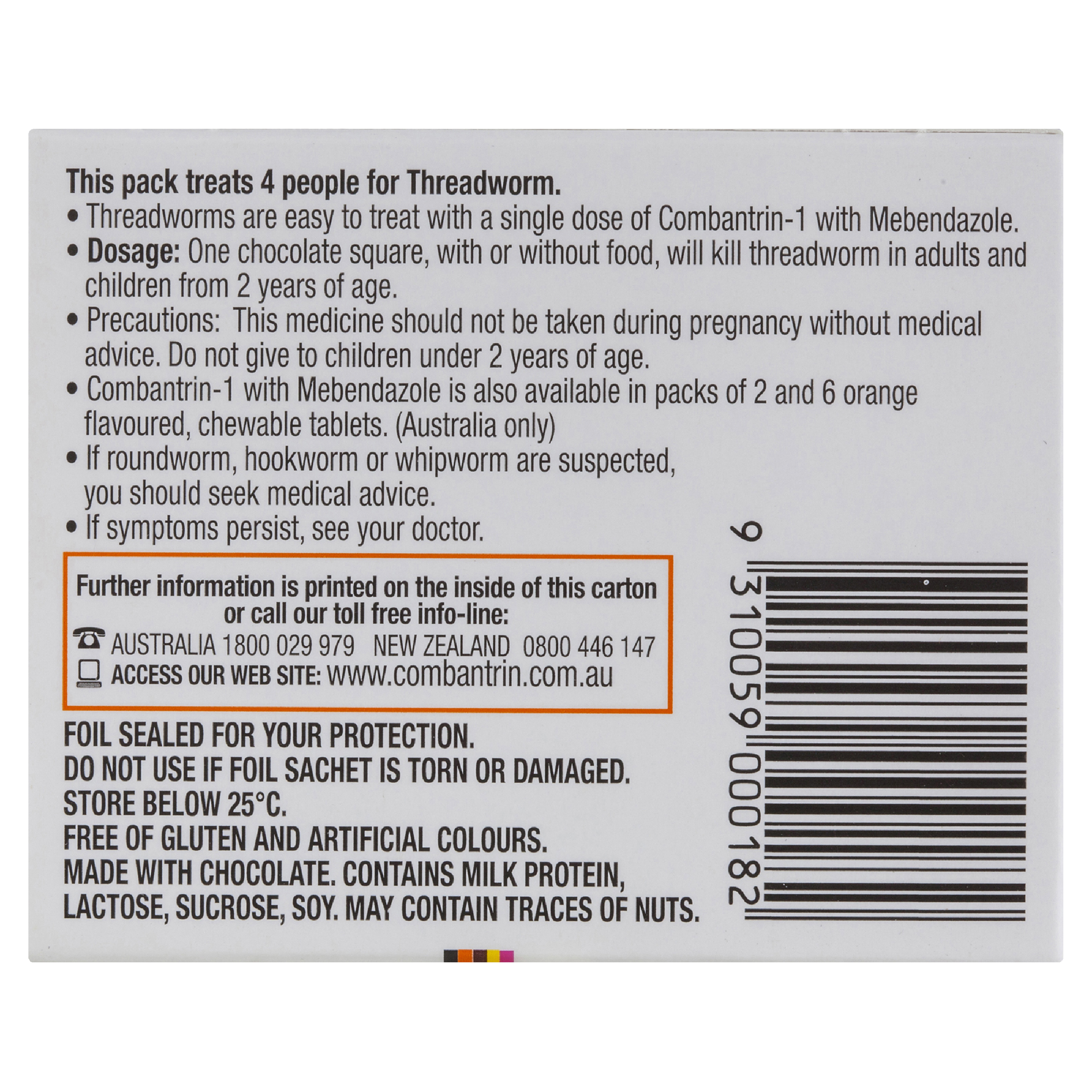COMBANTRIN WORM TREATMENT CHOCOLATE SQUARES 4 PACK - Image 4