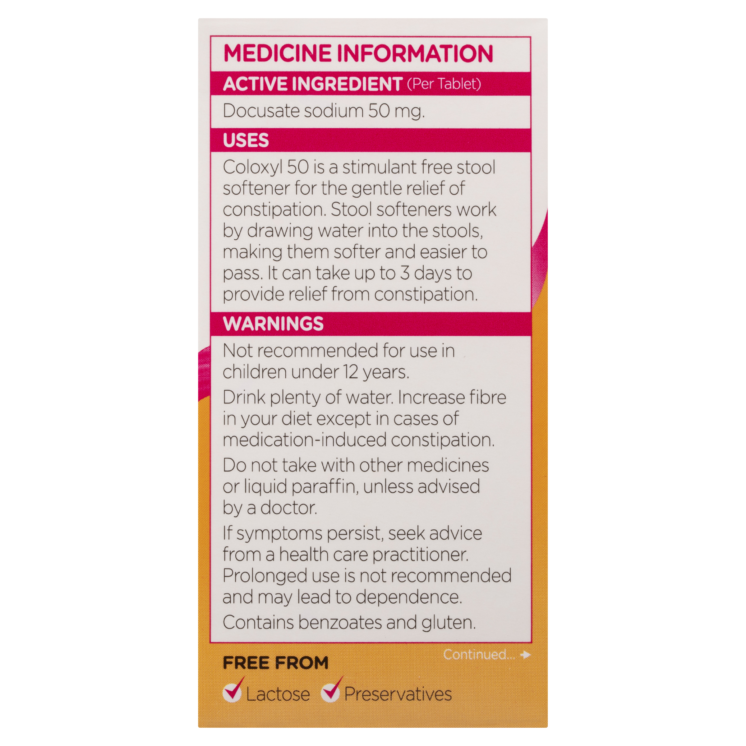 COLOXYL CONSTIPATION RELIEF 50MG 100 TABLETS - Image 6