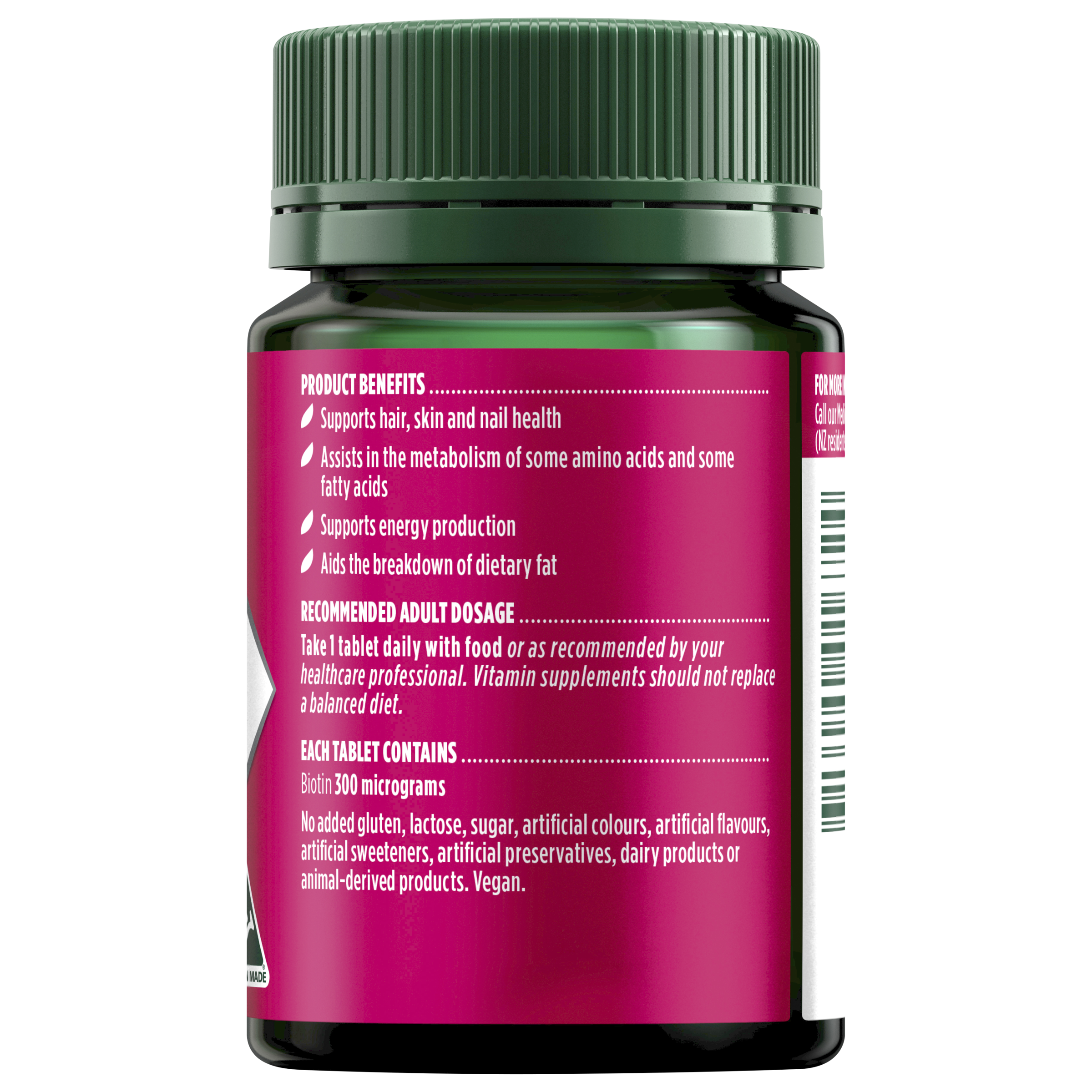 NATURES OWN BIOTIN 300MCG 100 TABLETS - Image 2