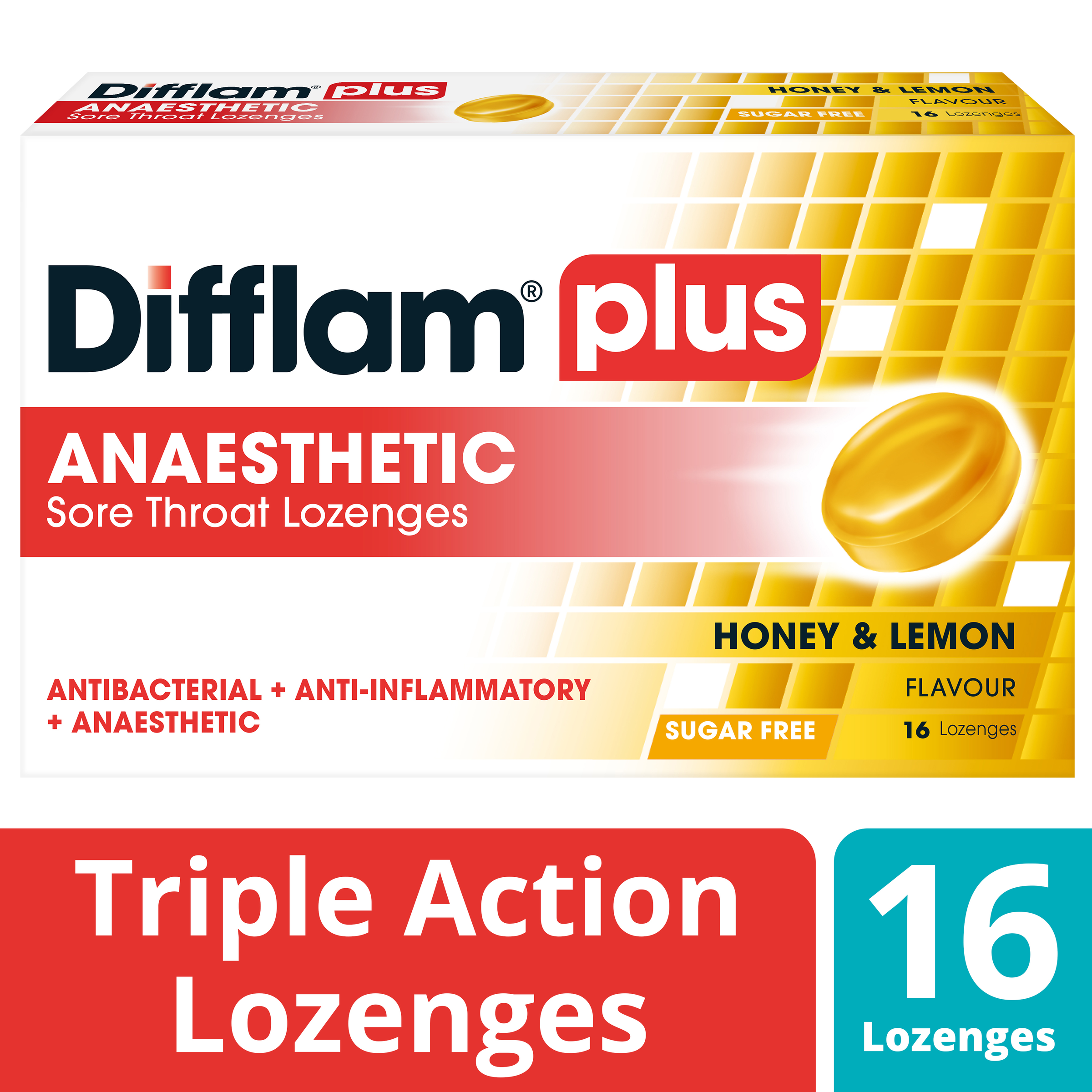 DIFFLAM PLUS ANAESTHETIC HONEY & LEMON SUGAR FREE 16 LOZENGES - Image 11
