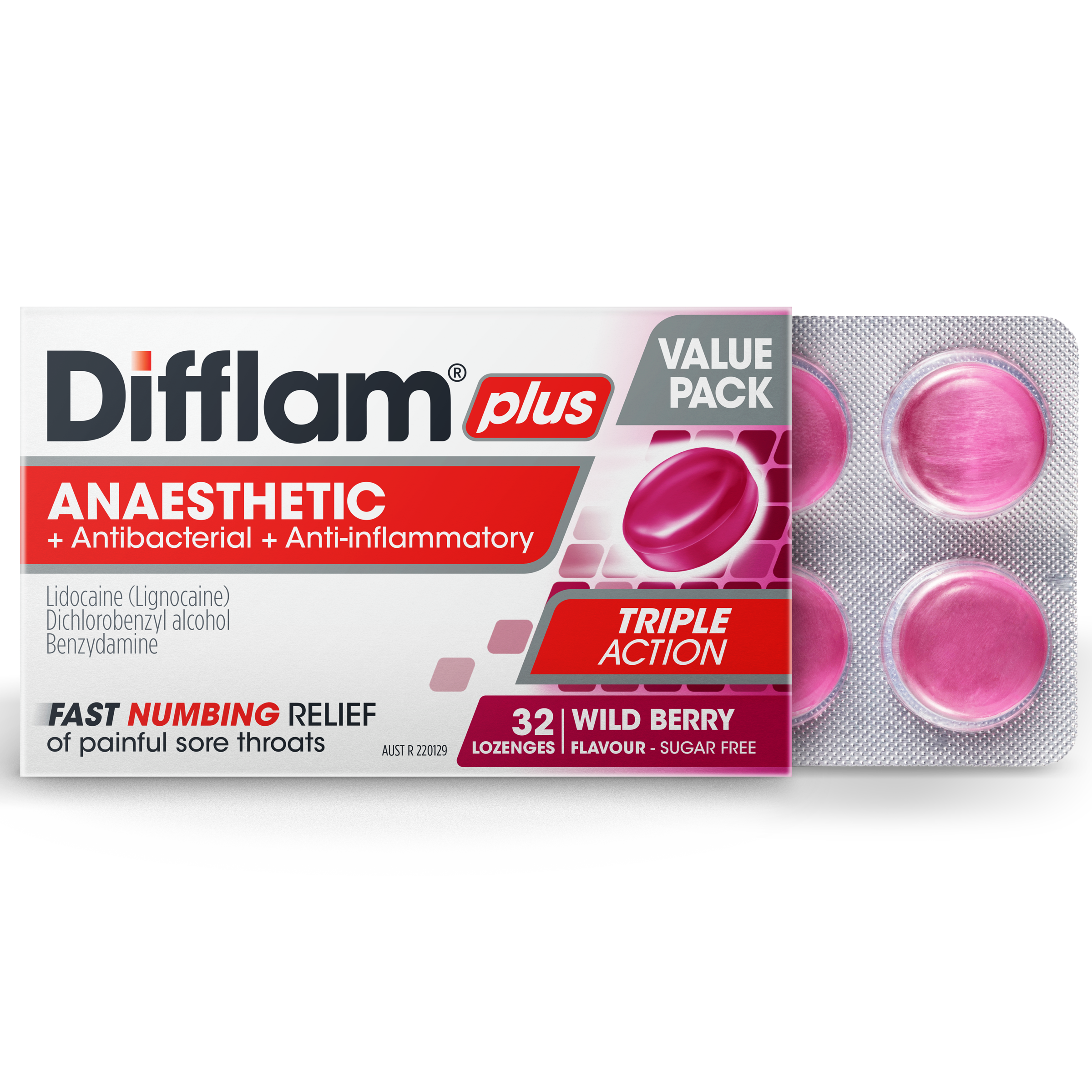 DIFFLAM PLUS ANAESTHETIC WILD BERRY 32 LOZENGES - Image 3