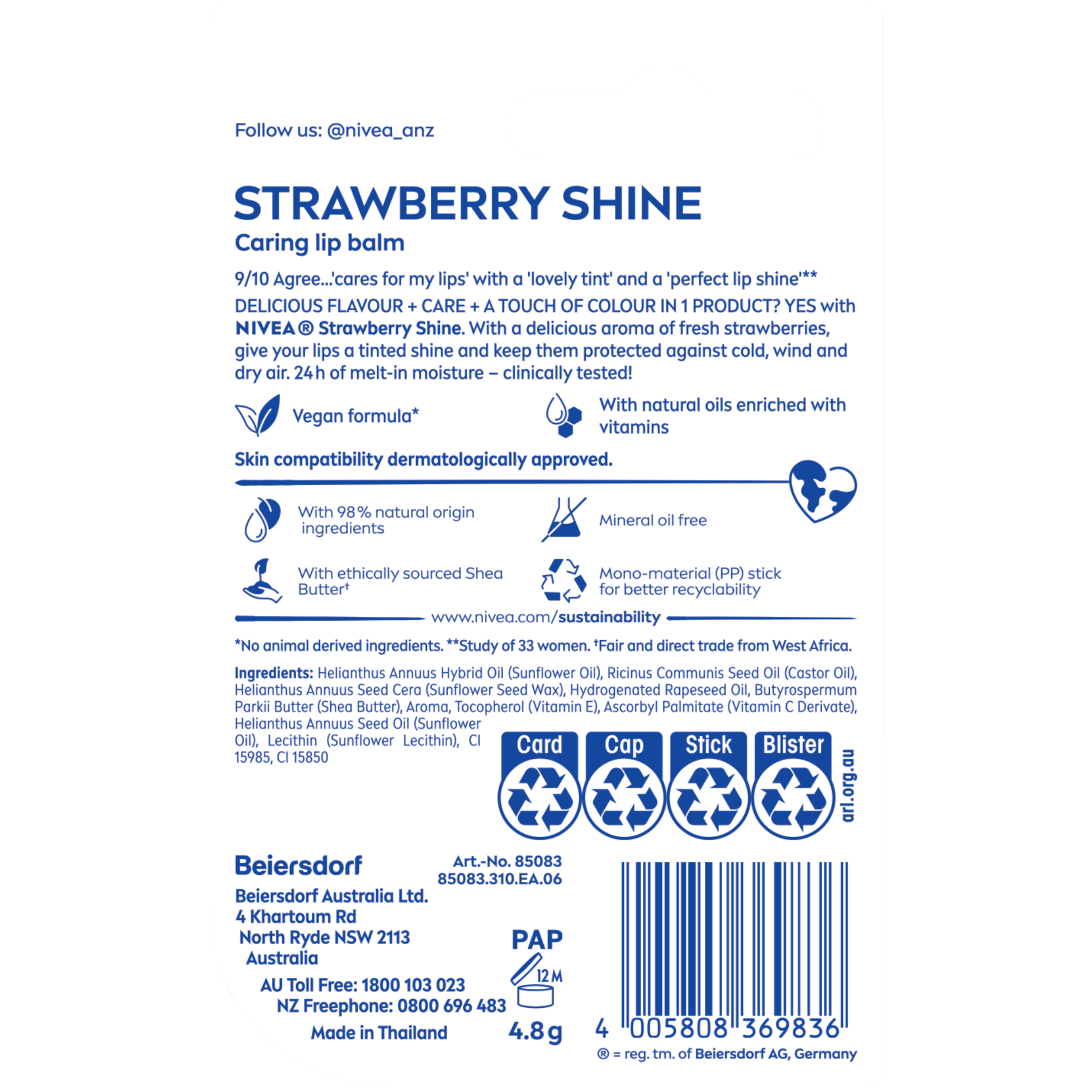 NIVEA LIP BALM STICK STRAWBERRY SHINE 4.8G - Image 2