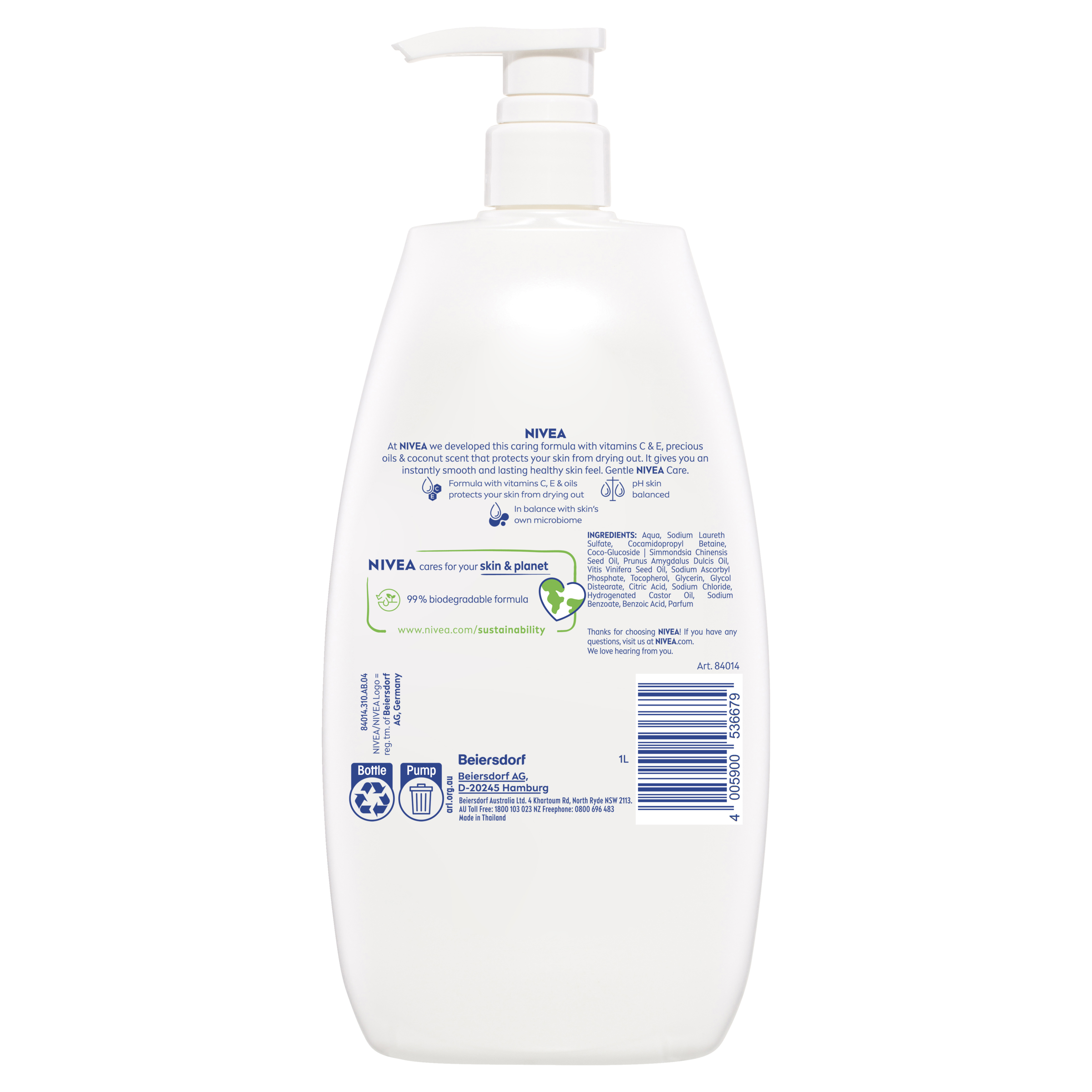 NIVEA SHOWER CREME BODY WASH COCONUT & JOJOBA OIL 1 LITRE - Image 2