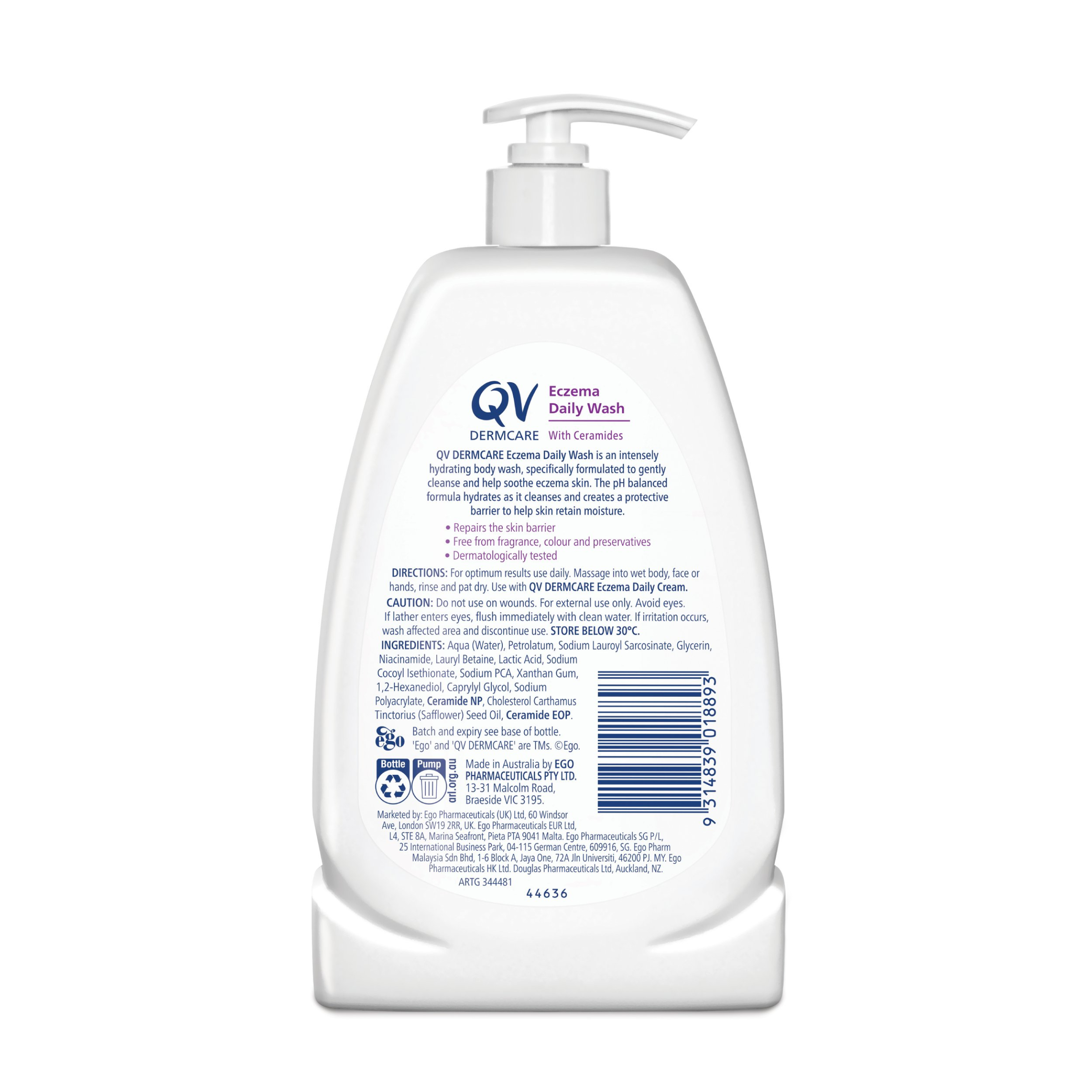 EGO QV DERMCARE ECZEMA DAILY WASH 350ML - Image 2