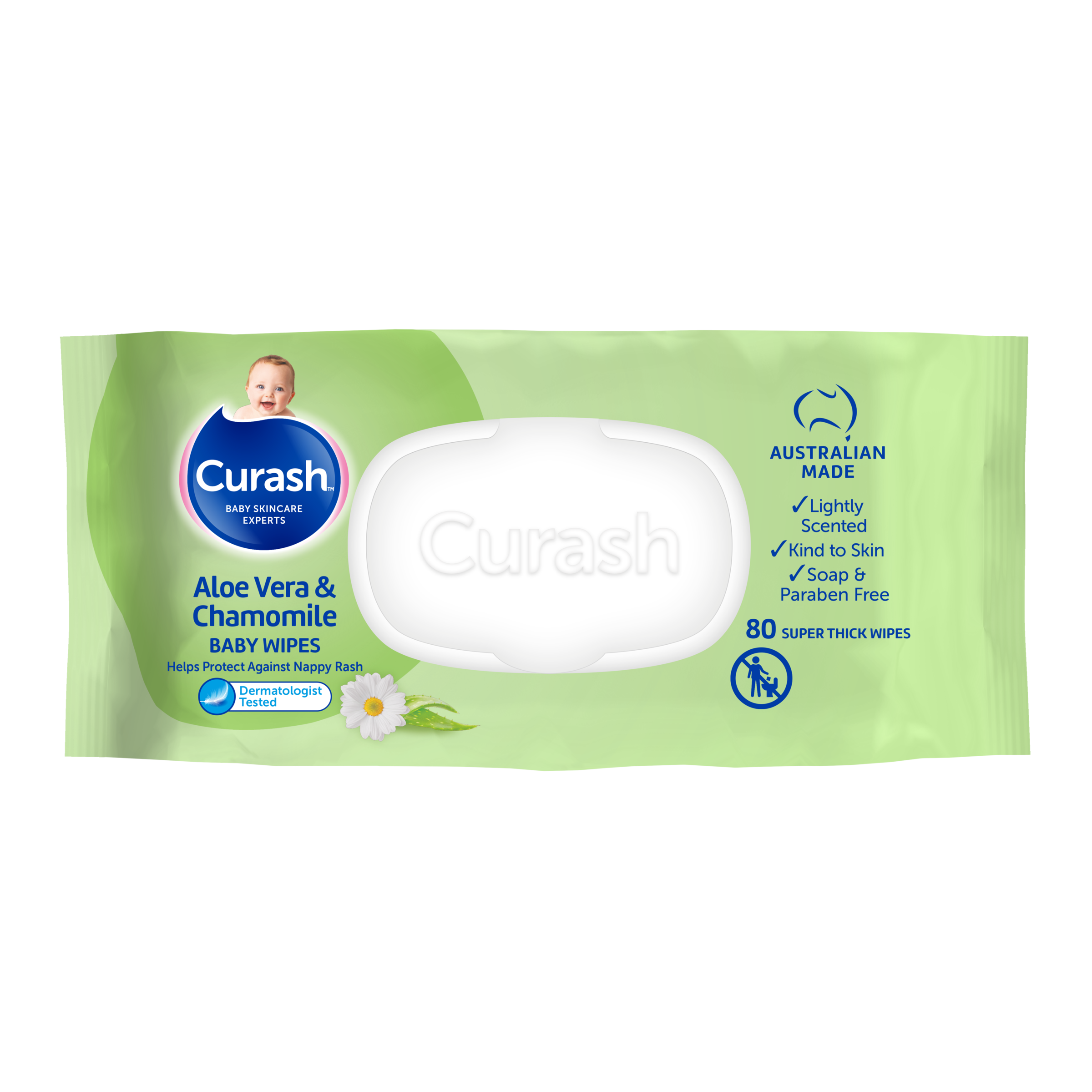 CURASH BABYCARE WIPES ALOE VERA CHAMOMILE 80 PACK - Image 2