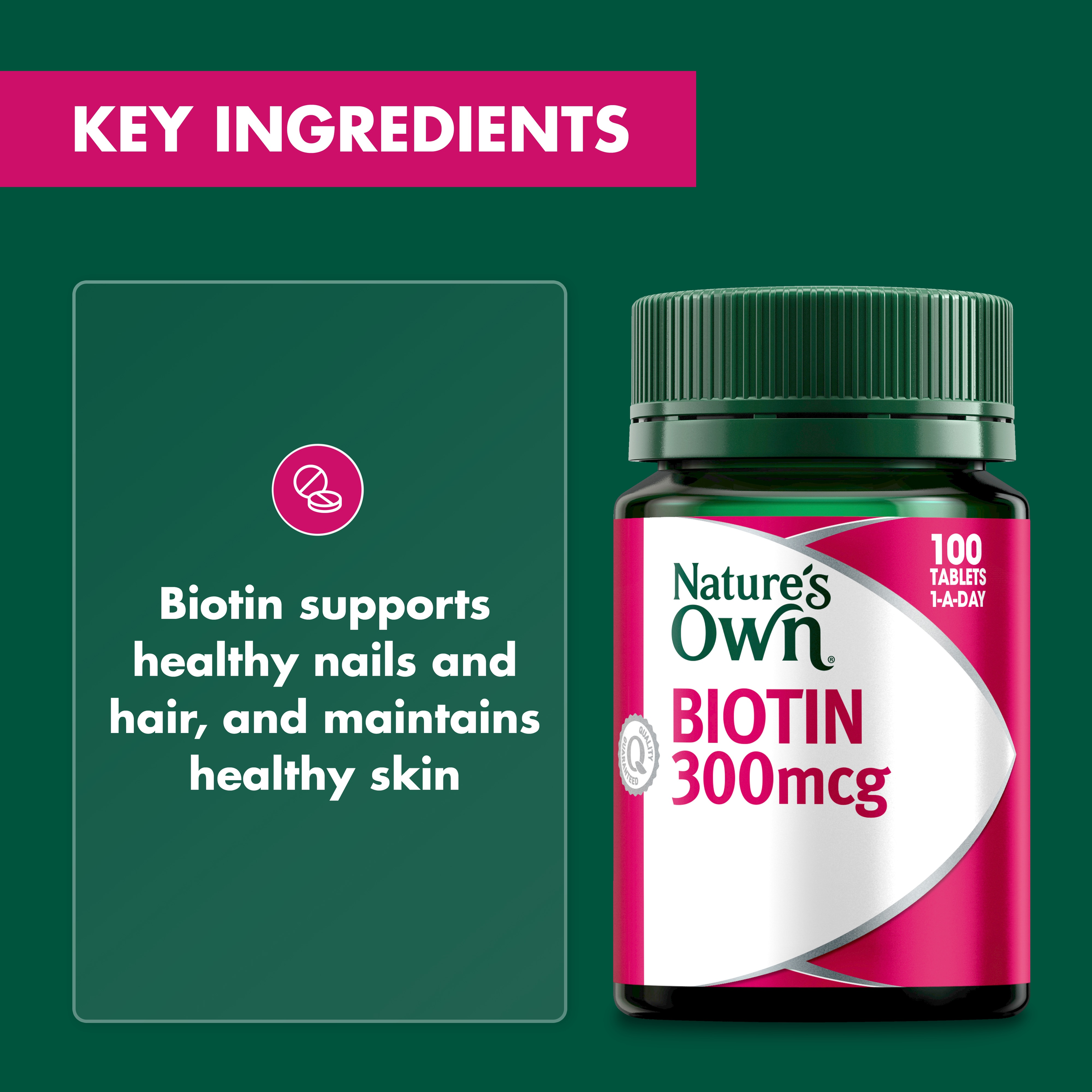 NATURES OWN BIOTIN 300MCG 100 TABLETS - Image 5