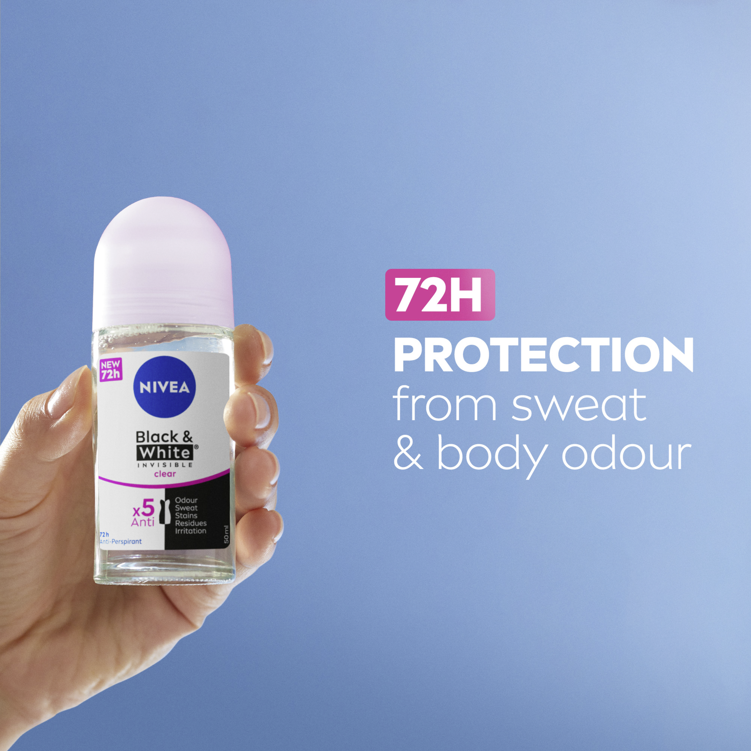 NIVEA WOMEN ANTIPERSPIRANT B&W INVISIBLE CLEAR 48H ROLL ON 50ML - Image 4