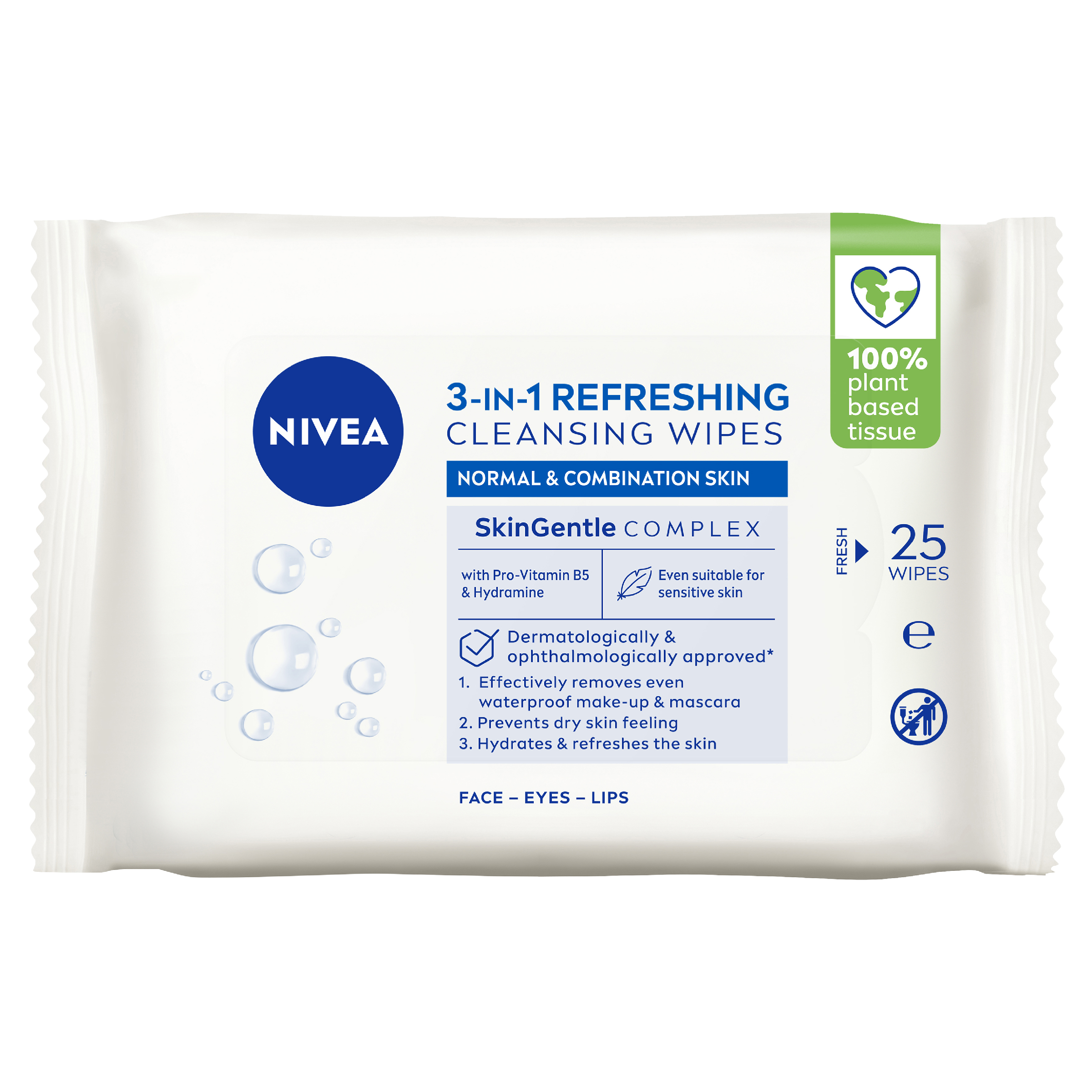 NIVEA 3 IN 1 REFRESHING WIPES 25 PACK