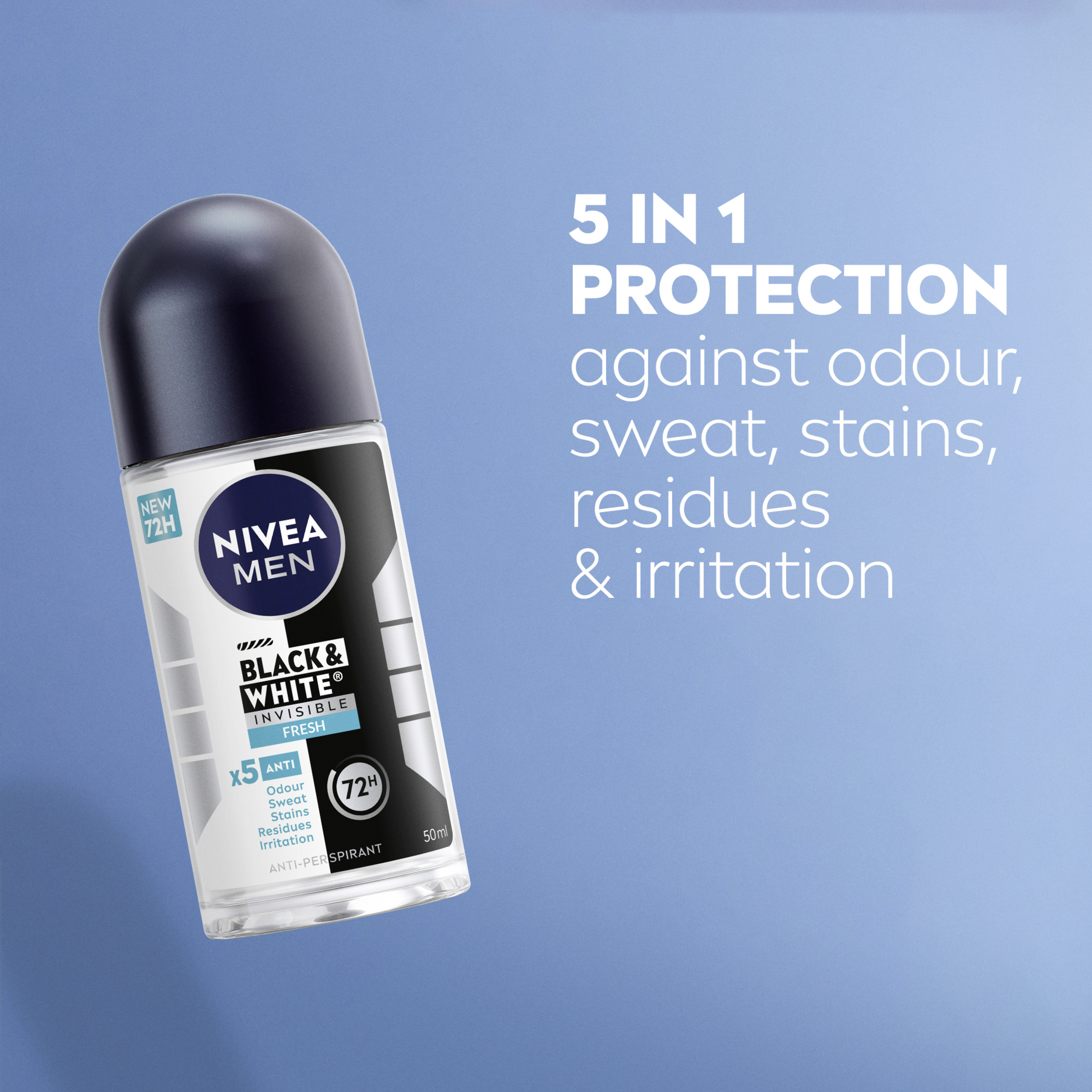NIVEA MEN ANTIPERSPIRANT B&W INVISIBLE FRESH 48H ROLL ON 50ML - Image 6