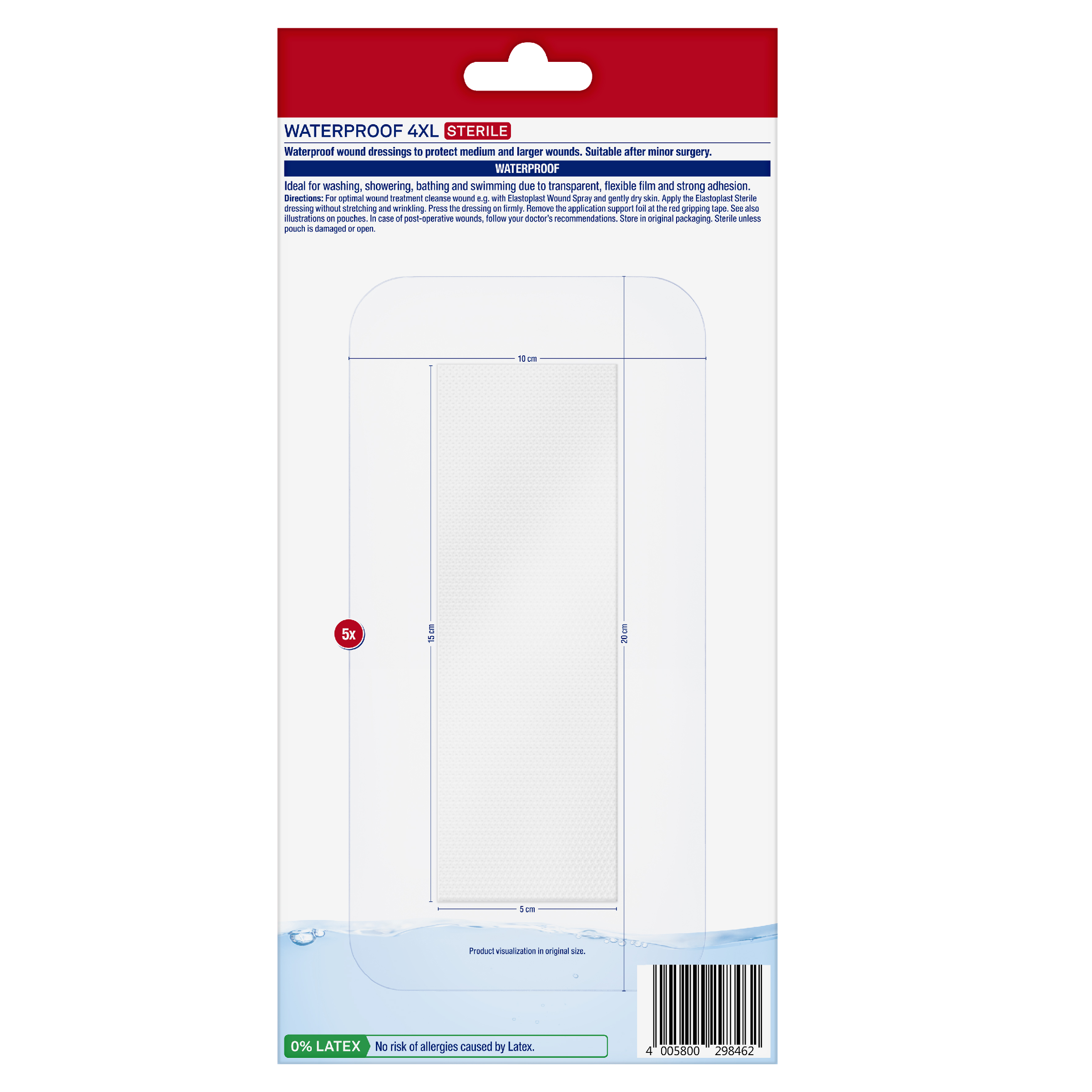 ELASTOPLAST WATERPROOF 4XL DRESSING 10CM X 20CM 5 PACK - Image 2