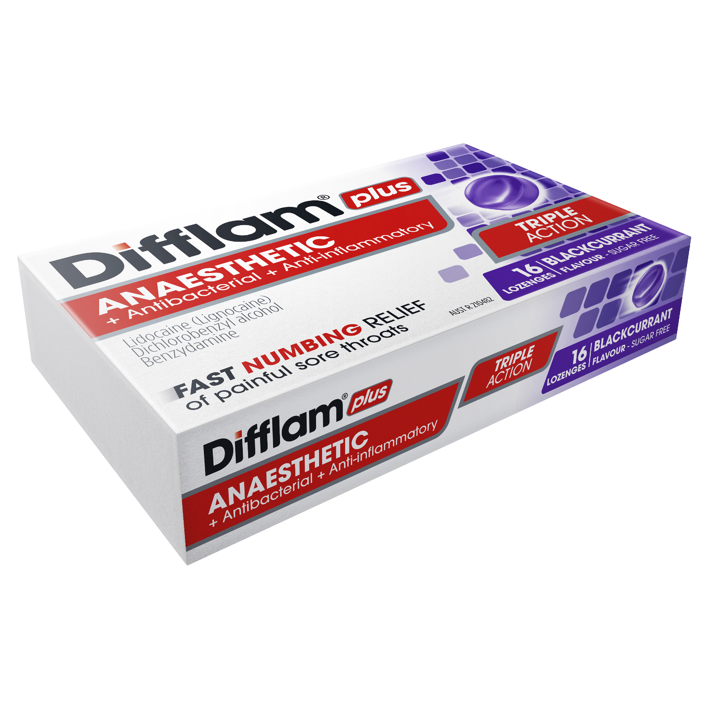 DIFFLAM PLUS ANAESTHETIC BLACKCURRANT SUGAR FREE 16 LOZENGES - Image 9