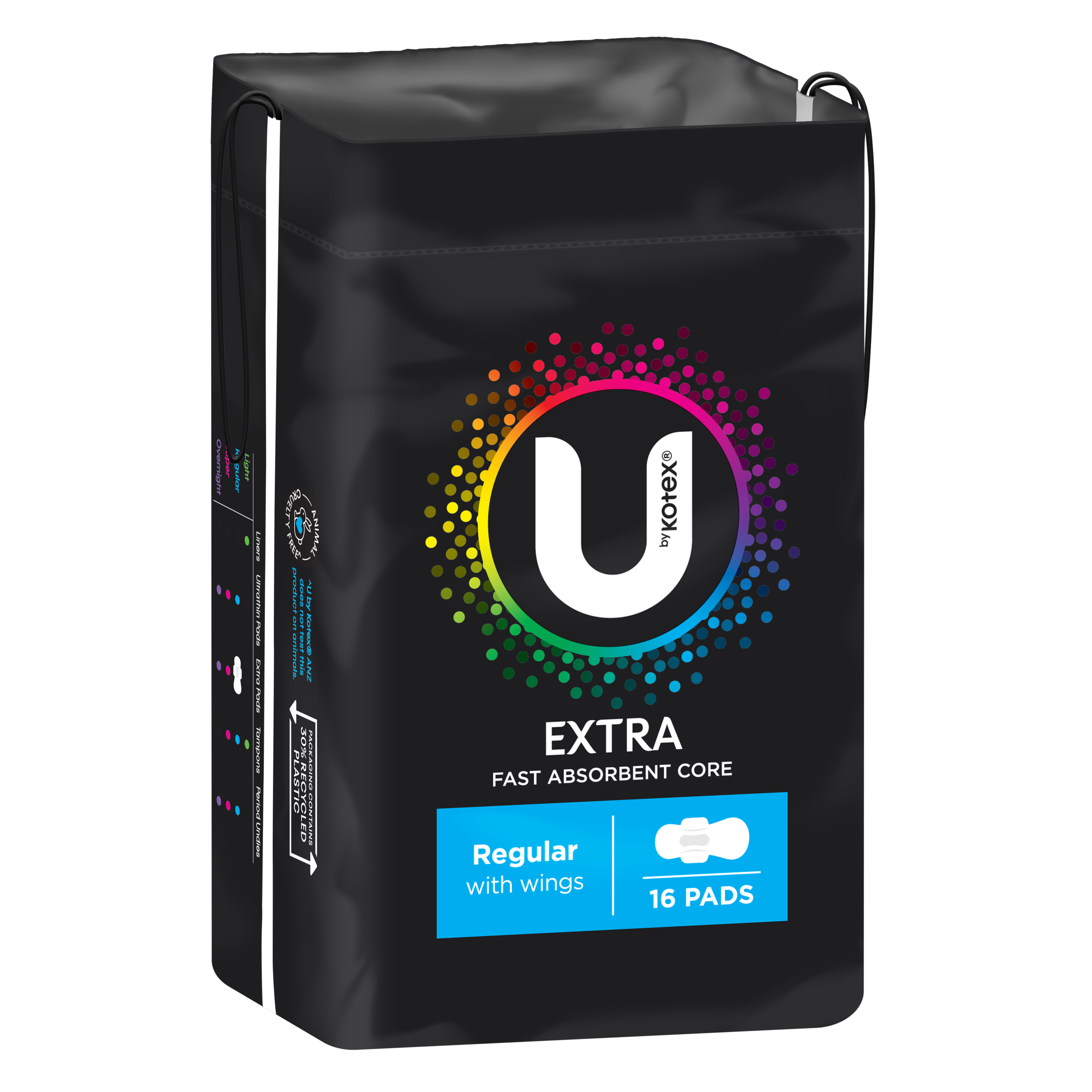 U BY KOTEX PADS EXTRA REGULAR WINGS 16 PACK