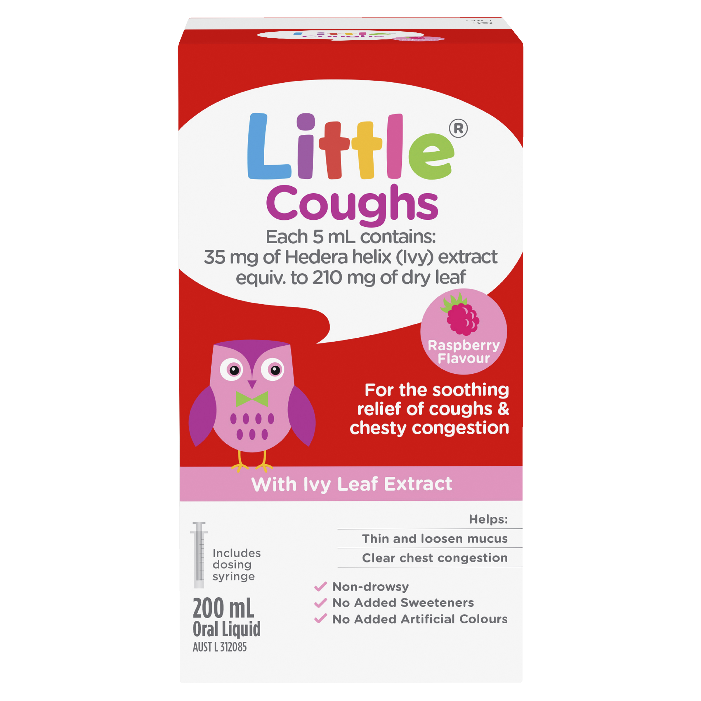 LITTLE COUGHS RASPBERRY 200ML - Image 2