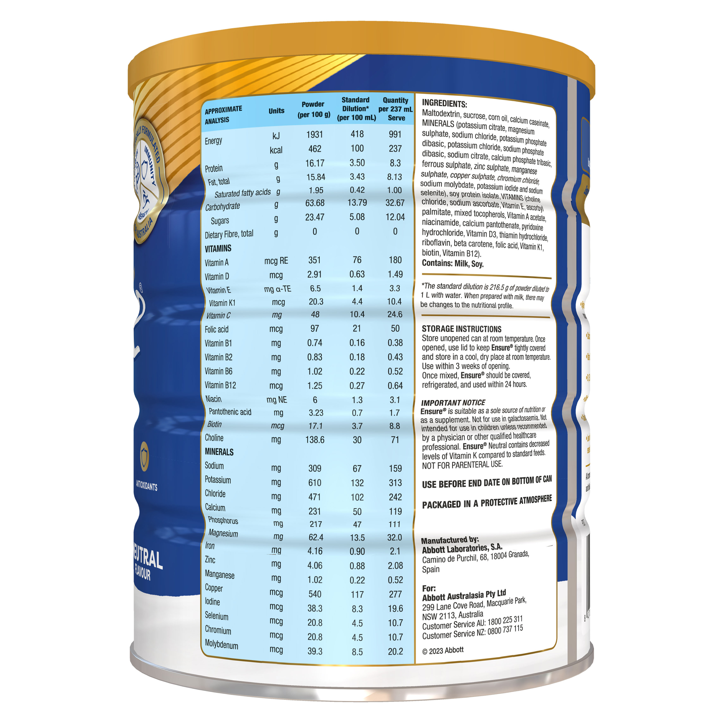 ENSURE NEUTRAL POWDER 850G - Image 2