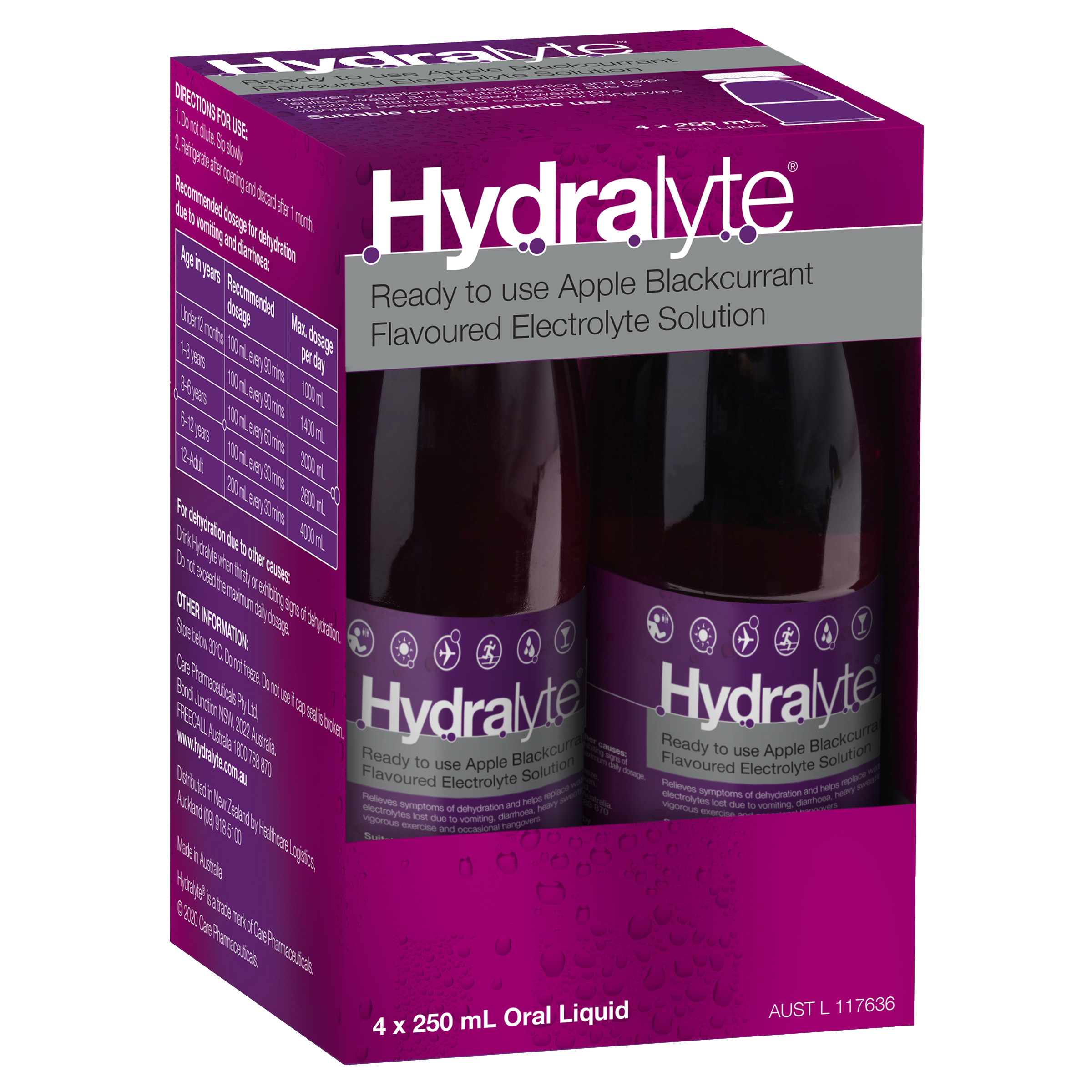 HYDRALYTE LIQUID APPLE BLACKCURRANT READY TO DRINK 250ML 4 PACK - Image 8