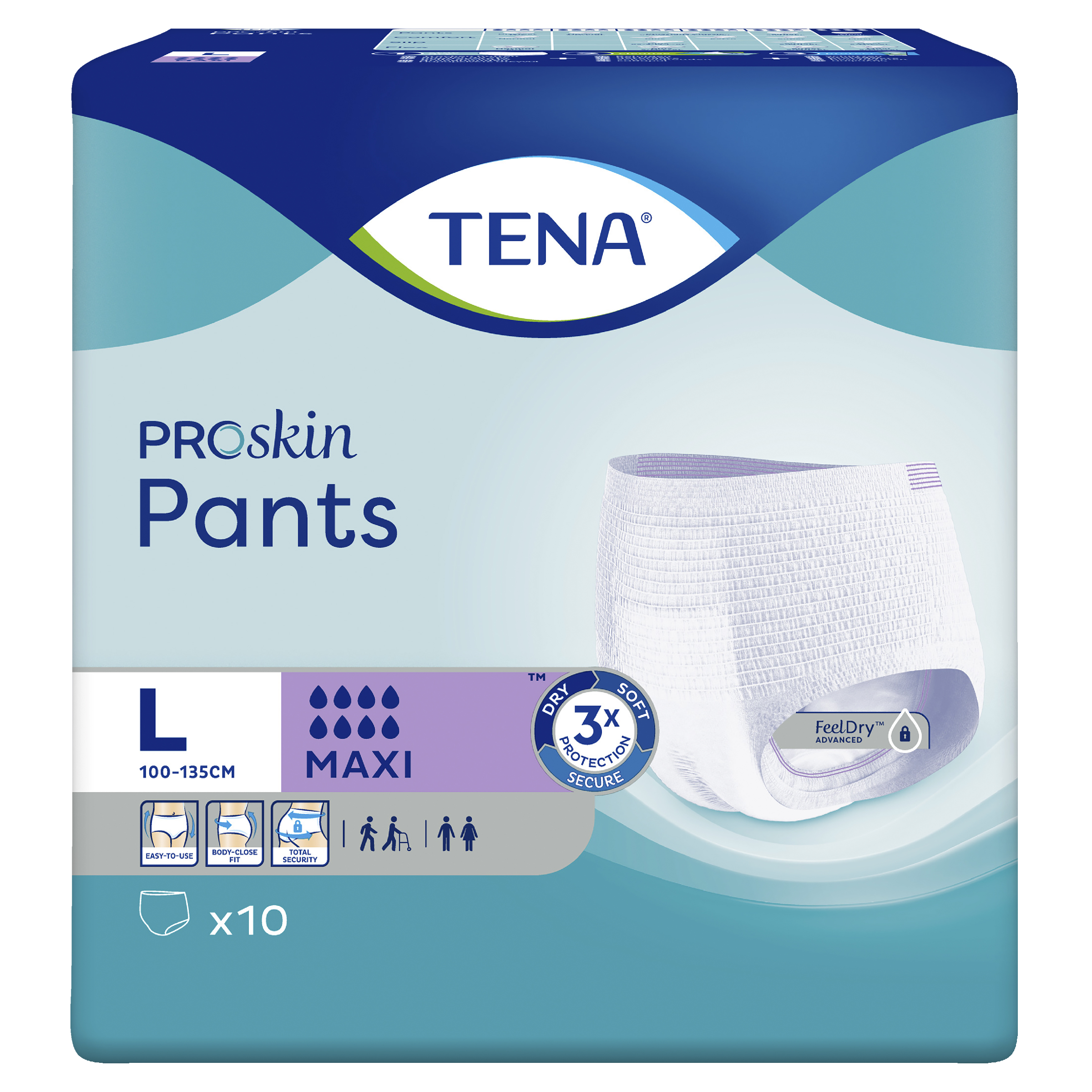 TENA PROSKIN PANTS MAXI 8D LARGE 10 PACK