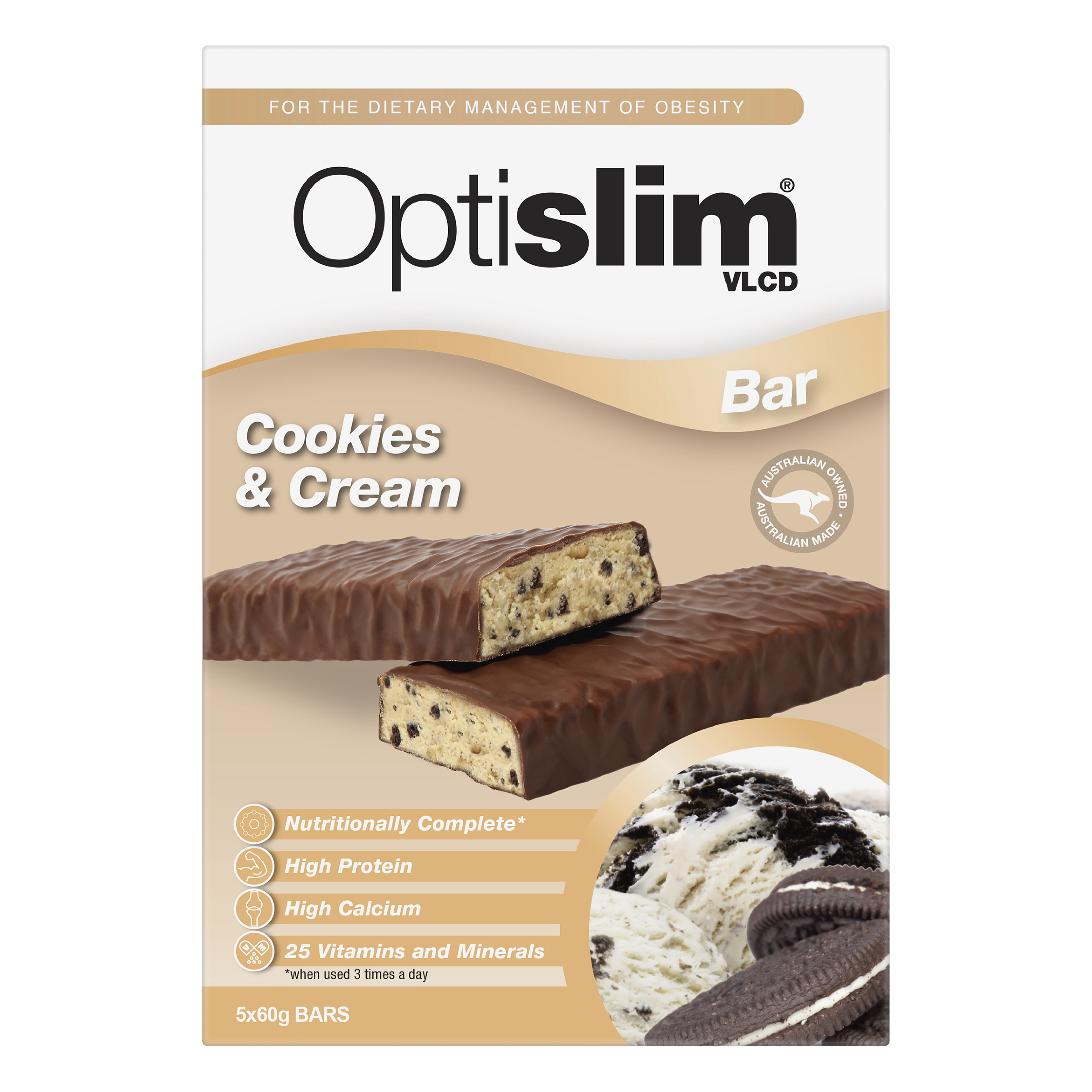OPTISLIM VLCD BAR COOKIES & CREAM 60G 5 PACK - Image 2