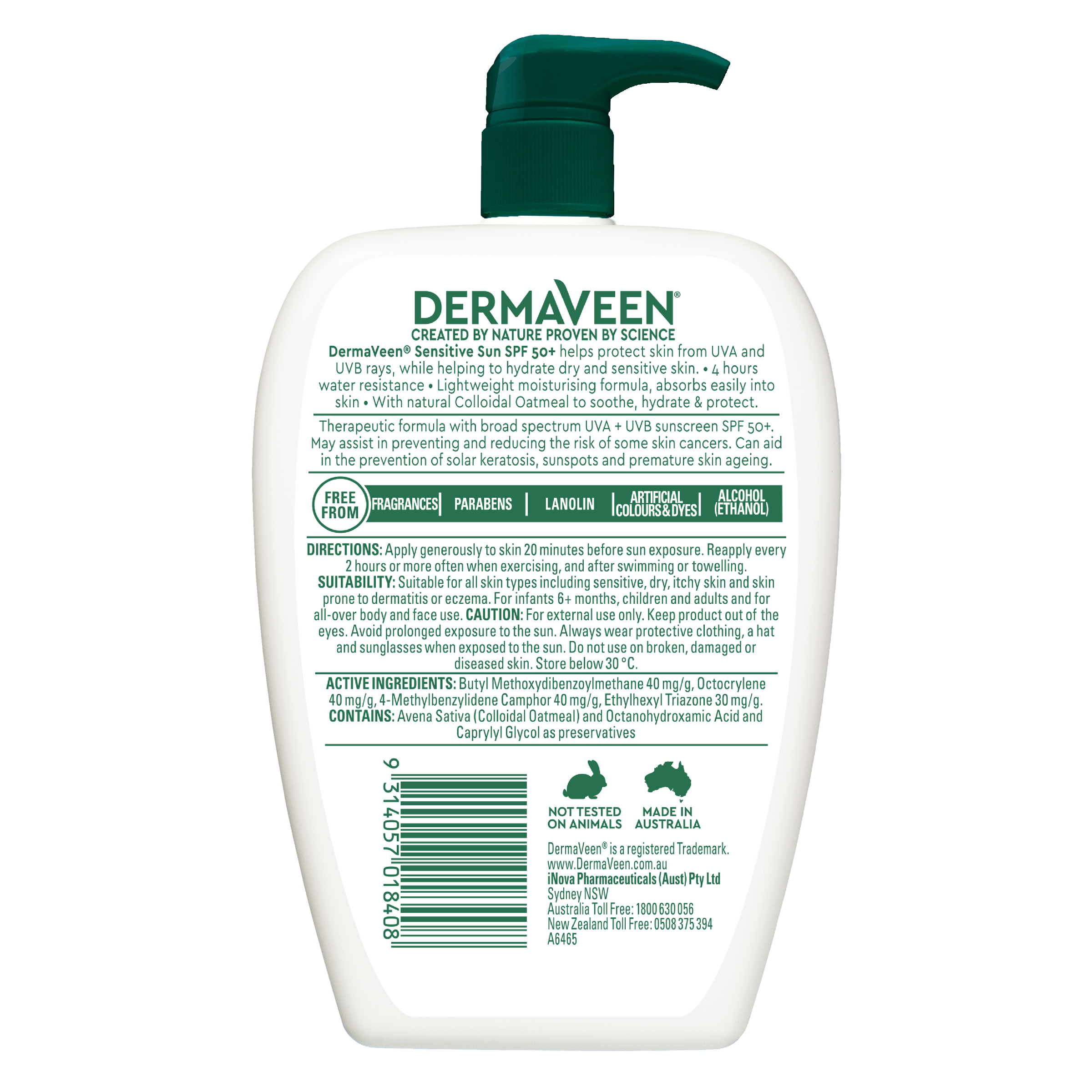 DERMAVEEN SENSITIVE FACE & BODY SUNSCREEN SPF50+ 500G - Image 2