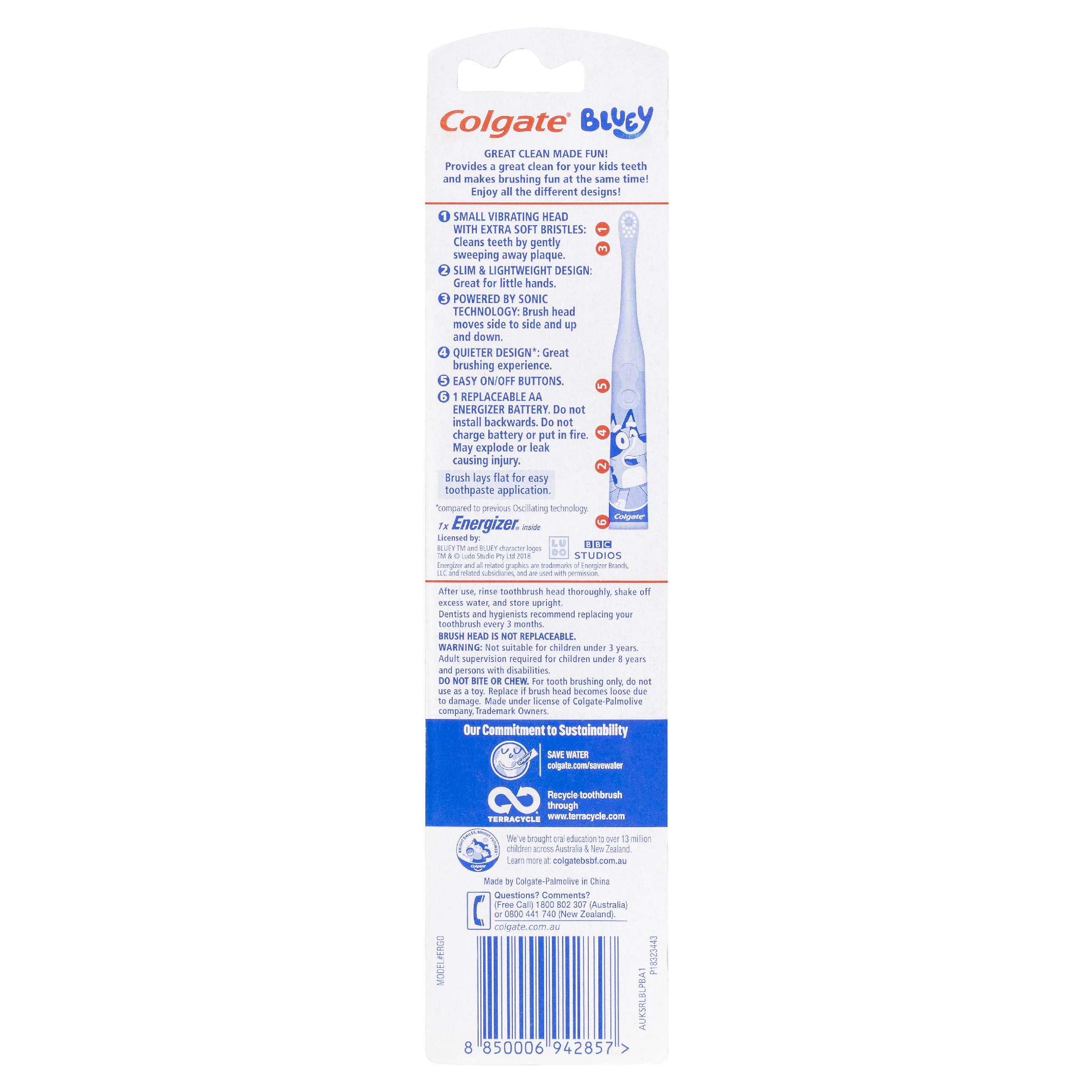 COLGATE TOOTHBRUSH KIDS POWER SONIC BLUEY EXTRA SOFT 1 PACK - Image 2