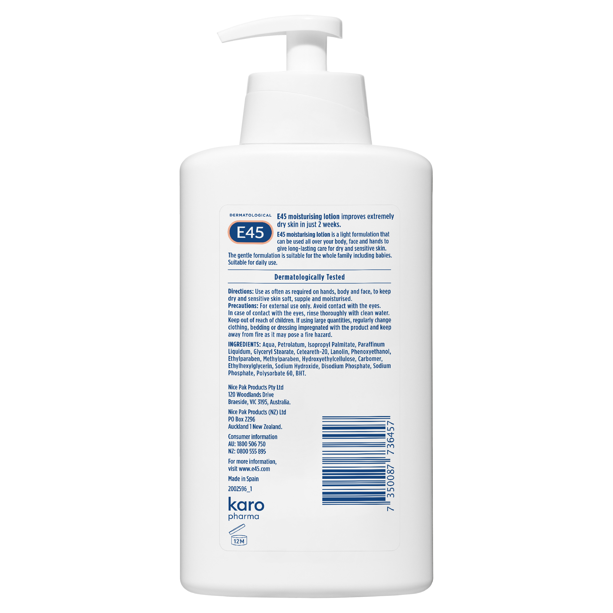 E45 MOISTURISING LOTION 500ML - Image 2