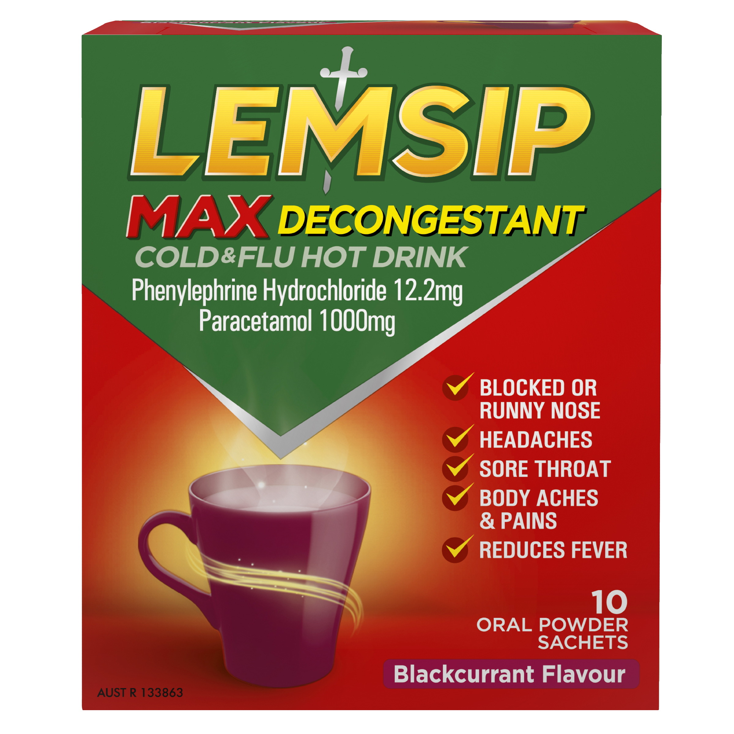 LEMSIP MAX DECONGESTANT BLACKCURRANT SACHETS 10 PACK - Image 2