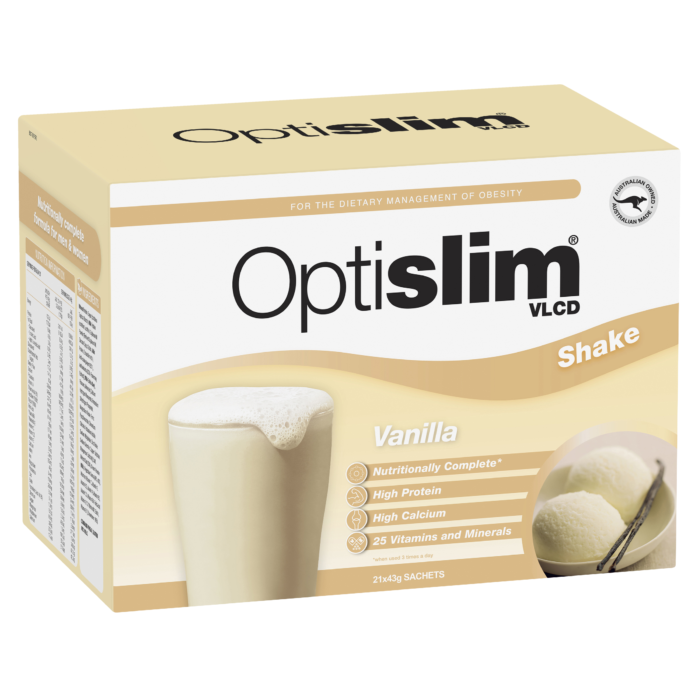 OPTISLIM VLCD SHAKE VANILLA 43G 21 PACK