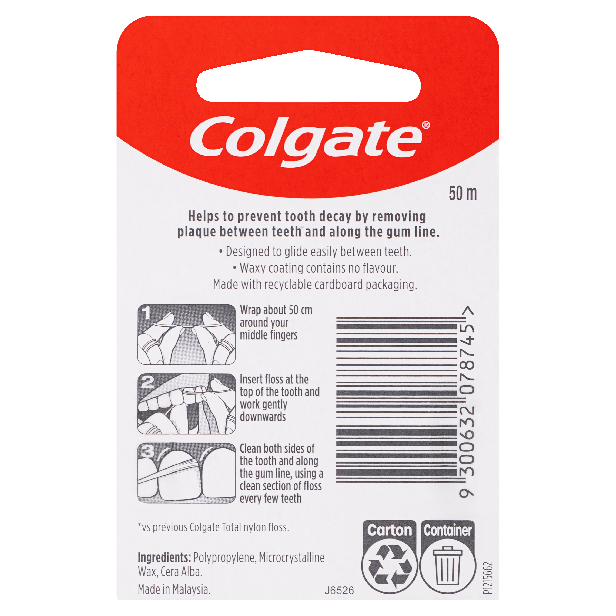 COLGATE DENTAL FLOSS TOTAL DURABLE WAXED 50M - Image 4