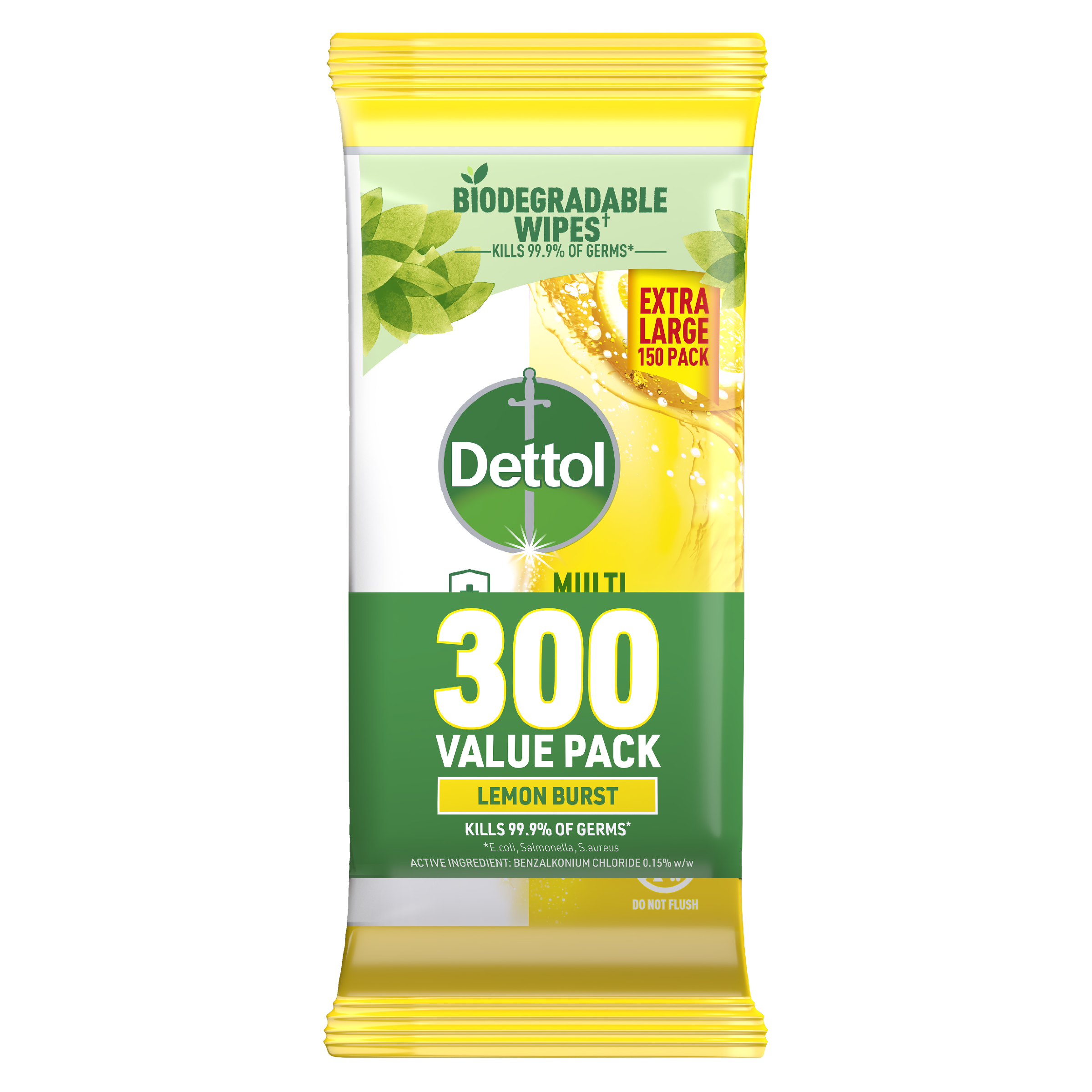 DETTOL MULTI PURPOSE CLEANING WIPES LEMON BURST 300 PACK - Image 2