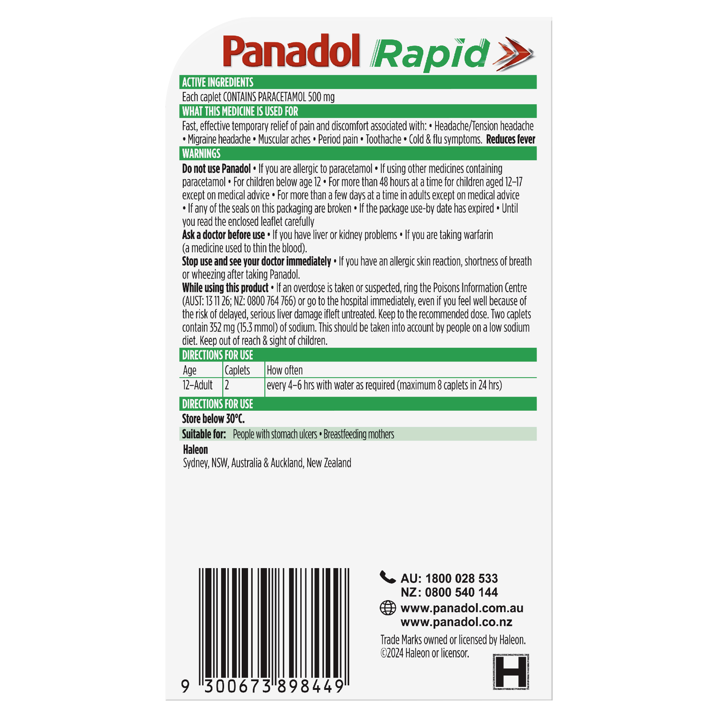PANADOL RAPID 500MG 8 CAPLETS - Image 4