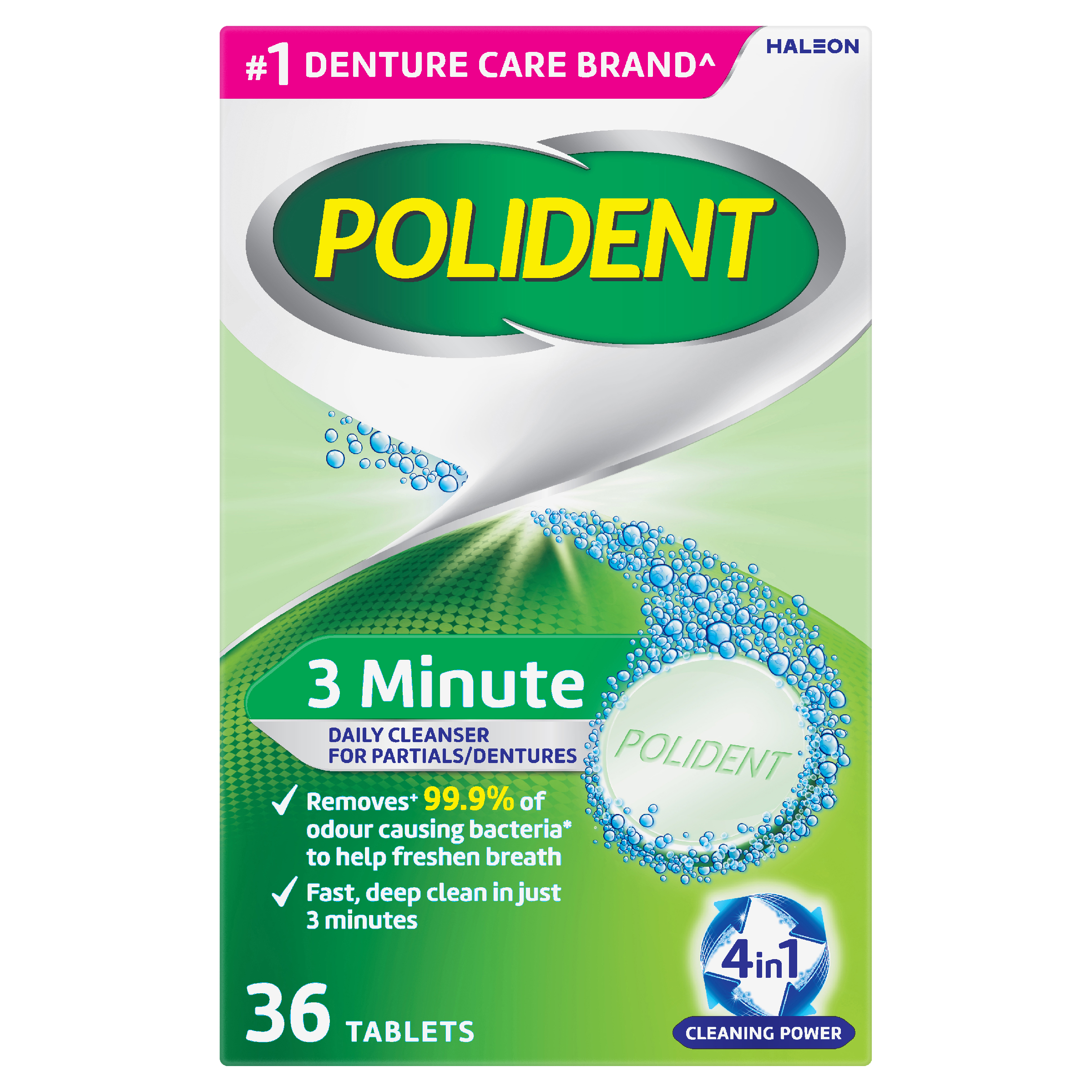 POLIDENT DENTURE CLEANSER FRESH ACTIVE 36 TABLETS - Image 2