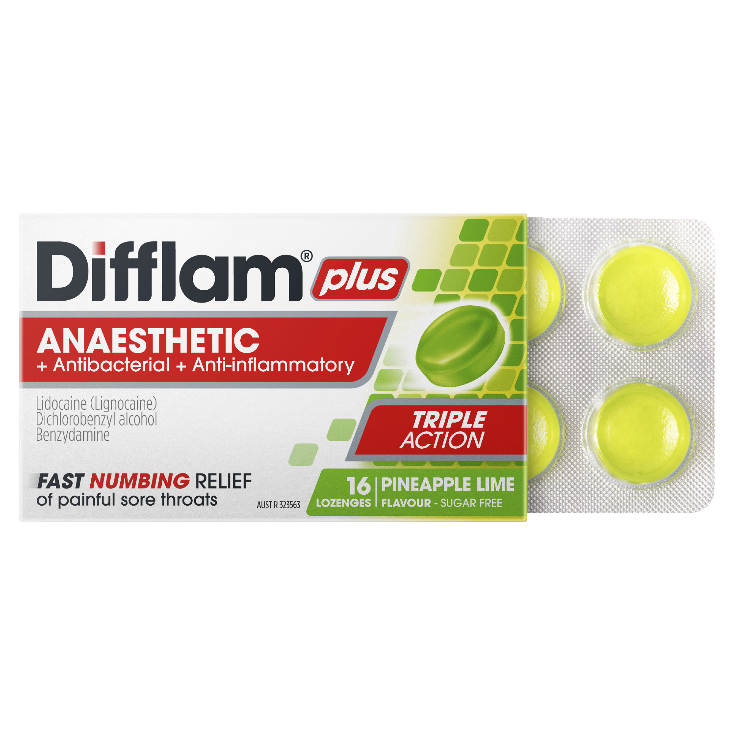 DIFFLAM PLUS ANAESTHETIC PINEAPPLE LIME THROAT 16 LOZENGES - Image 8