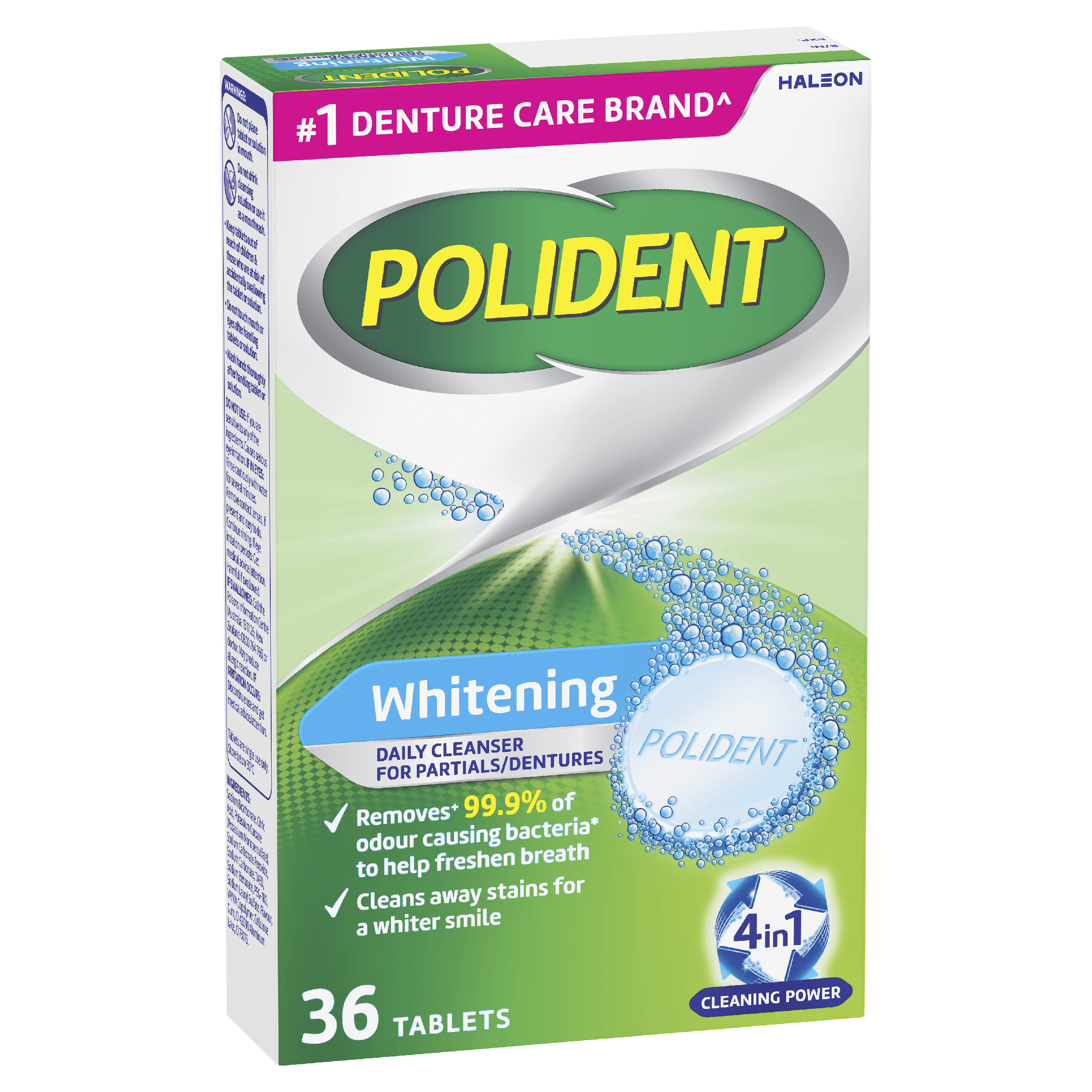 POLIDENT DENTURE CLEANSER WHITENING 36 TABLETS
