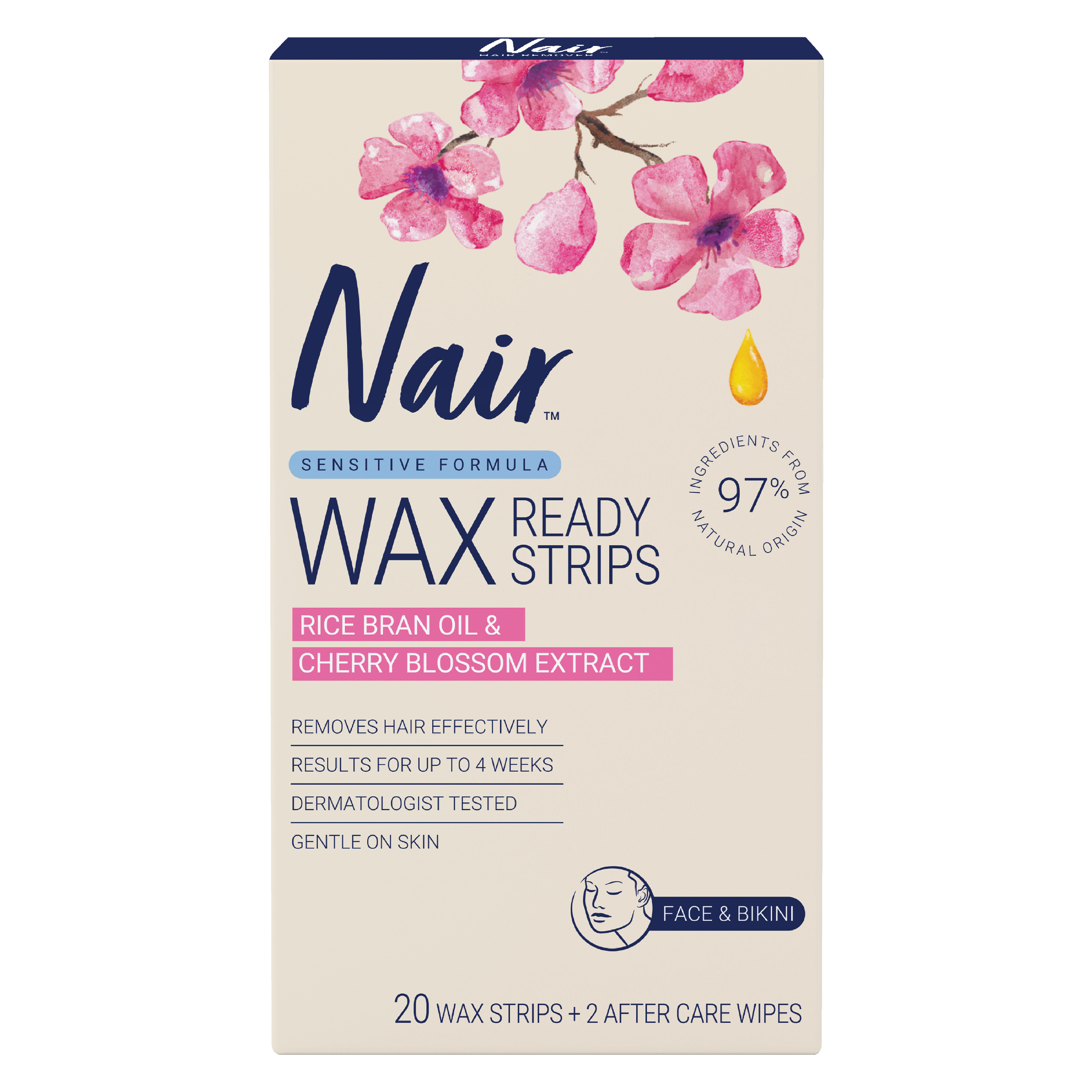 NAIR SENSITIVE WAX STRIPS MINI FACE & SENSITIVE AREAS 20 PACK