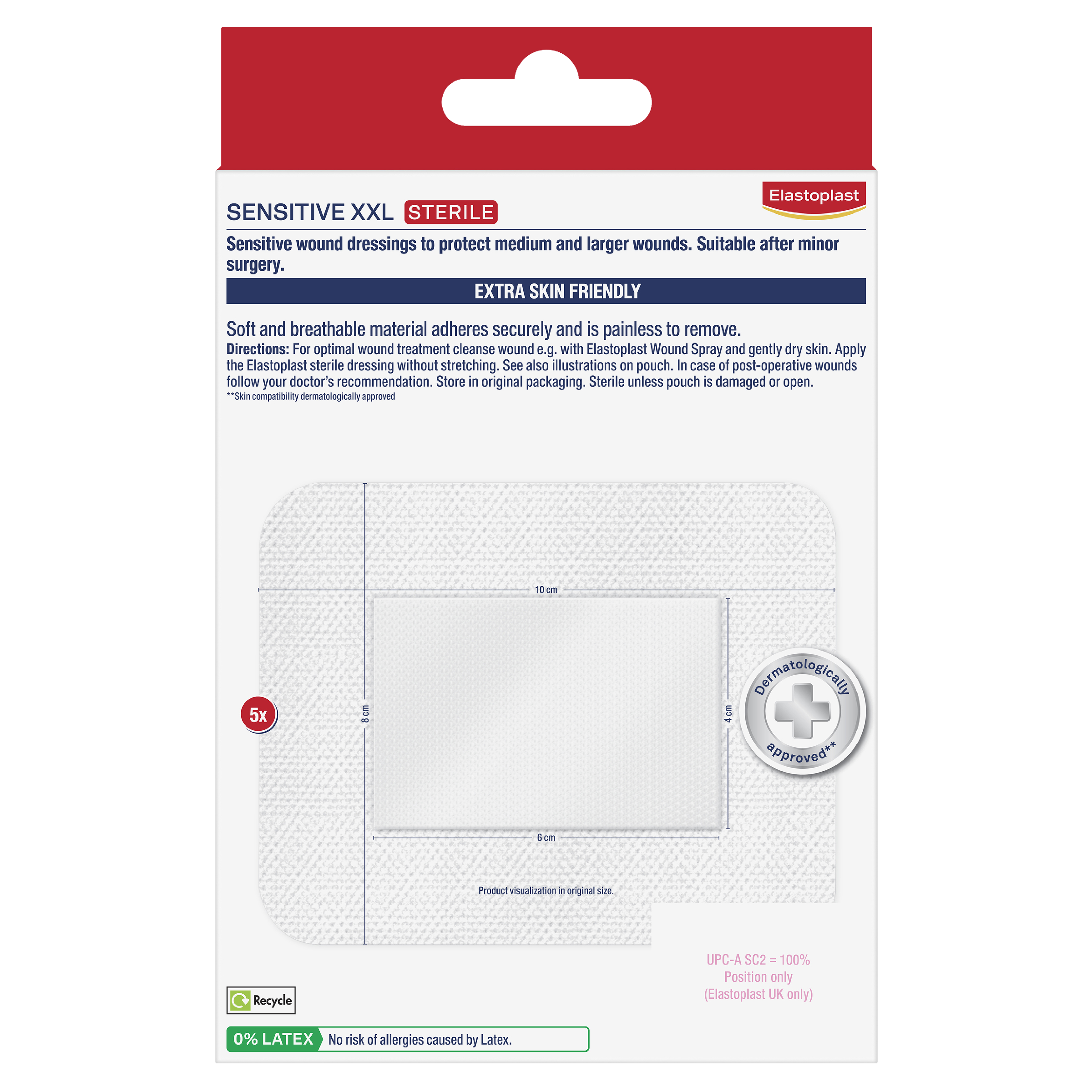 ELASTOPLAST SENSITIVE XXL DRESSING 8CM X 10CM 5 PACK - Image 2