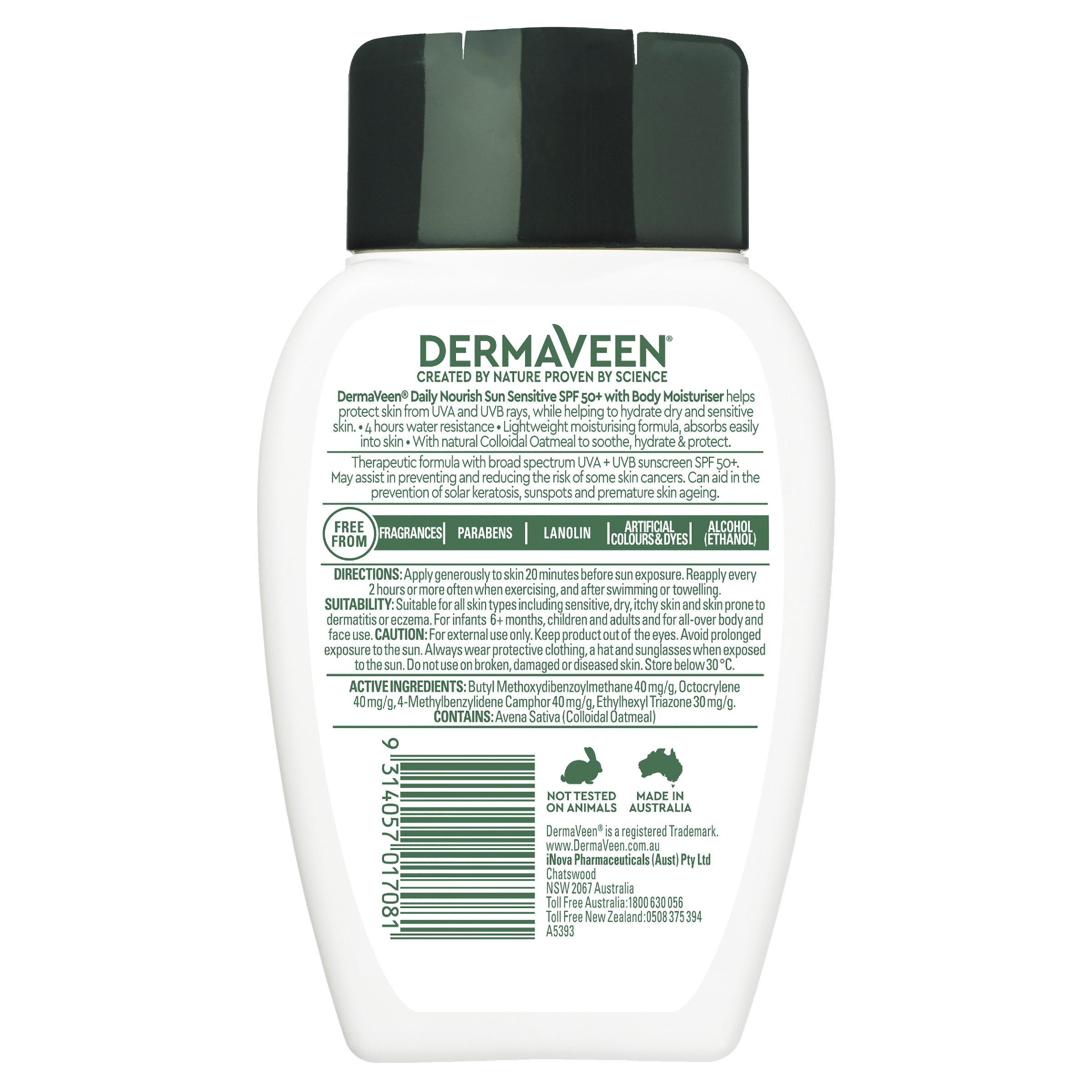 DERMAVEEN SENSITIVE SUN & BODY MOISTURISER SPF50+ 250G - Image 2