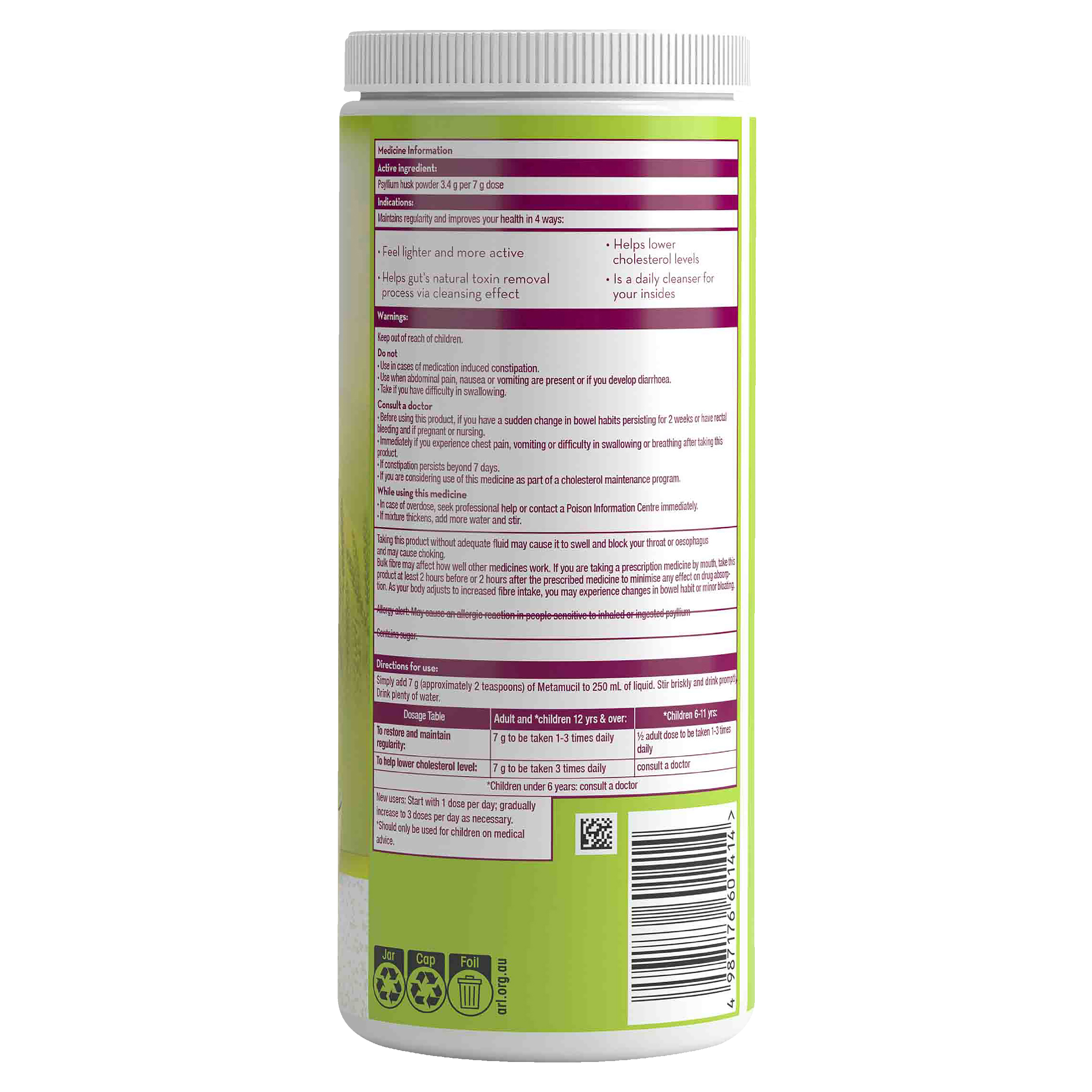 METAMUCIL NATURAL GRANULAR 504G 72 DOSES - Image 2