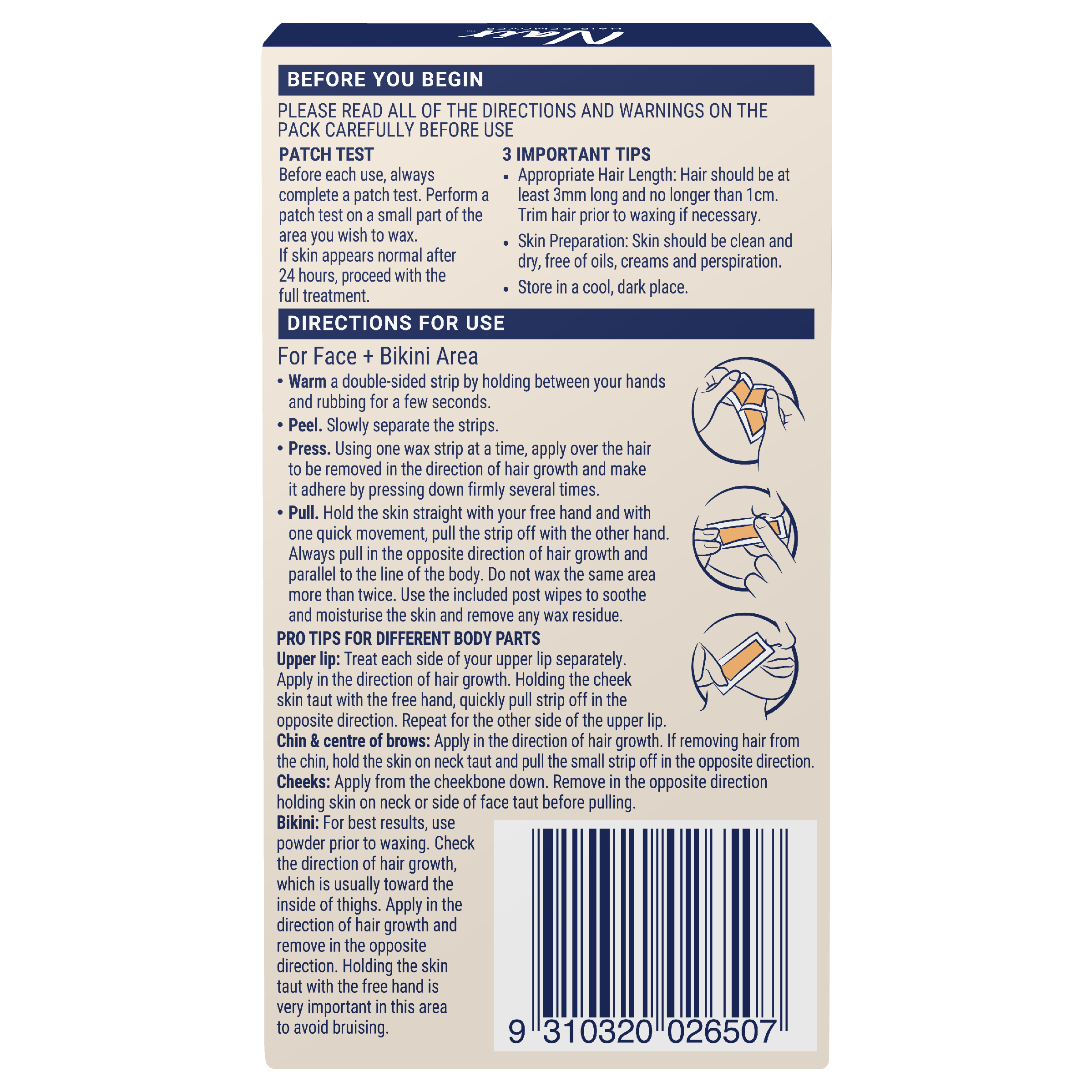 NAIR EASIWAX WAX STRIPS MINI FACE & SENSITIVE AREAS 20 PACK - Image 2