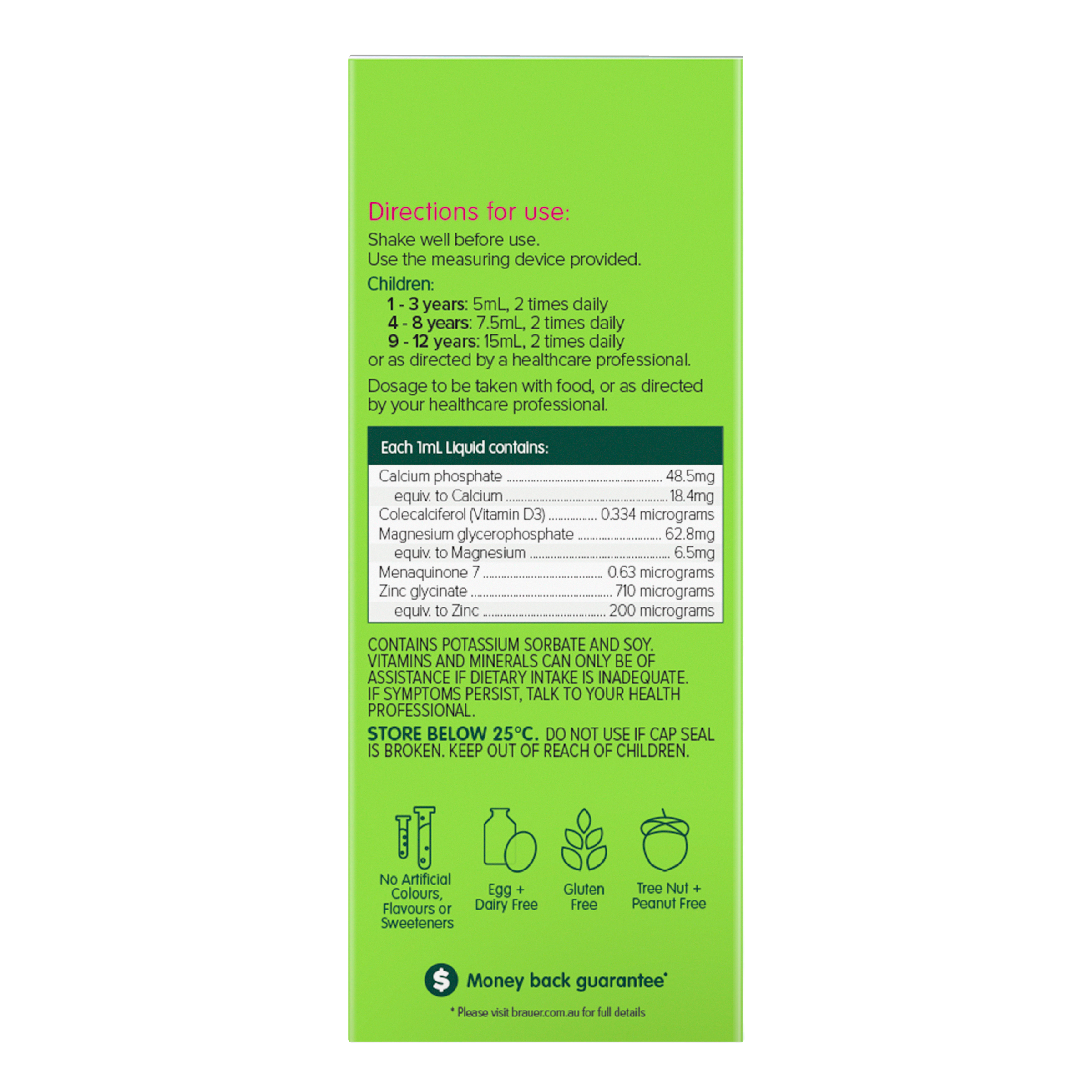 BRAUER KIDS LIQUID CALCIUM + MAGNESIUM & ZINC LIQUID 200ML - Image 4