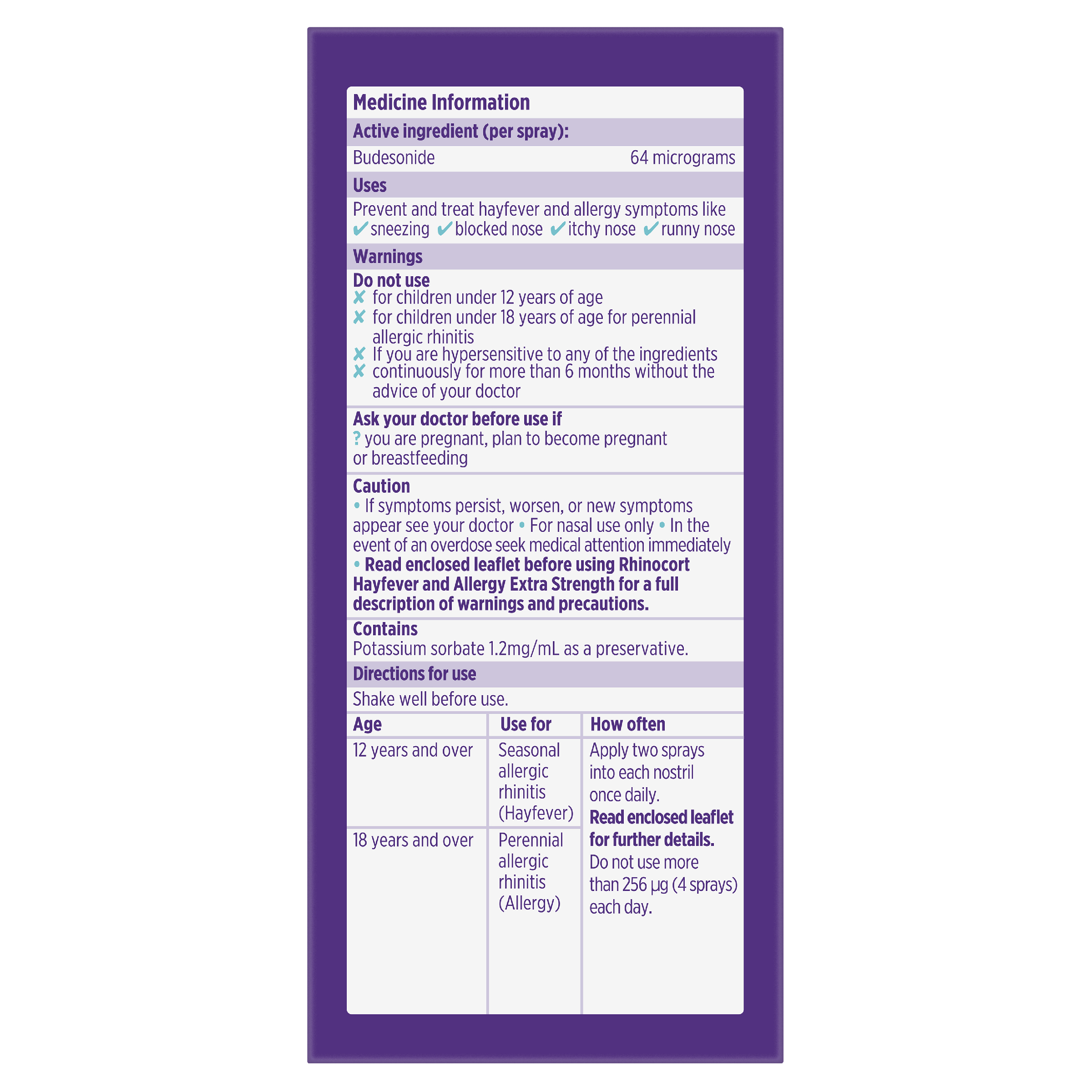 RHINOCORT HAYFEVER NASAL SPRAY 64MCG 120 DOSE - Image 4