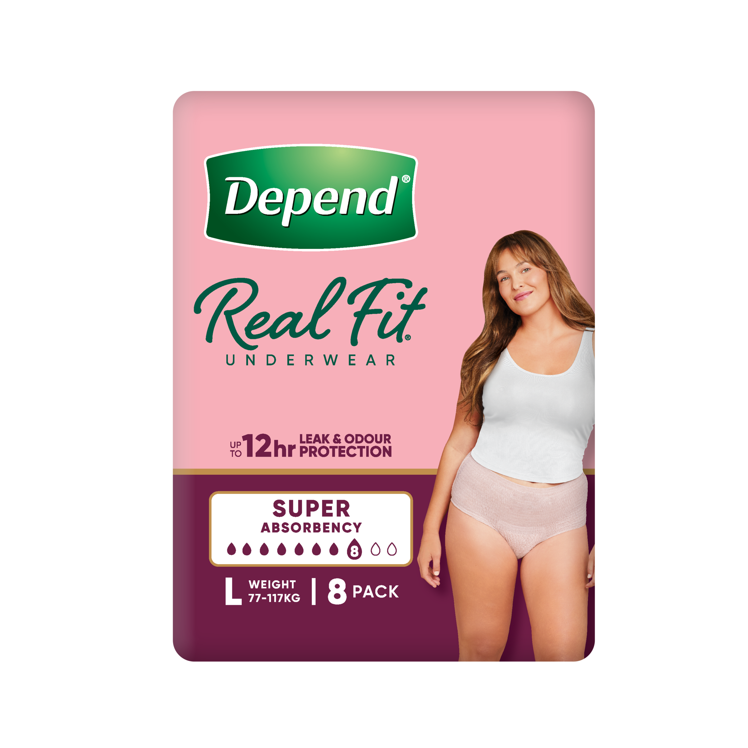 DEPEND WOMEN REAL FIT UNDERWEAR SUPER 8D LARGE 8 PACK - Image 2