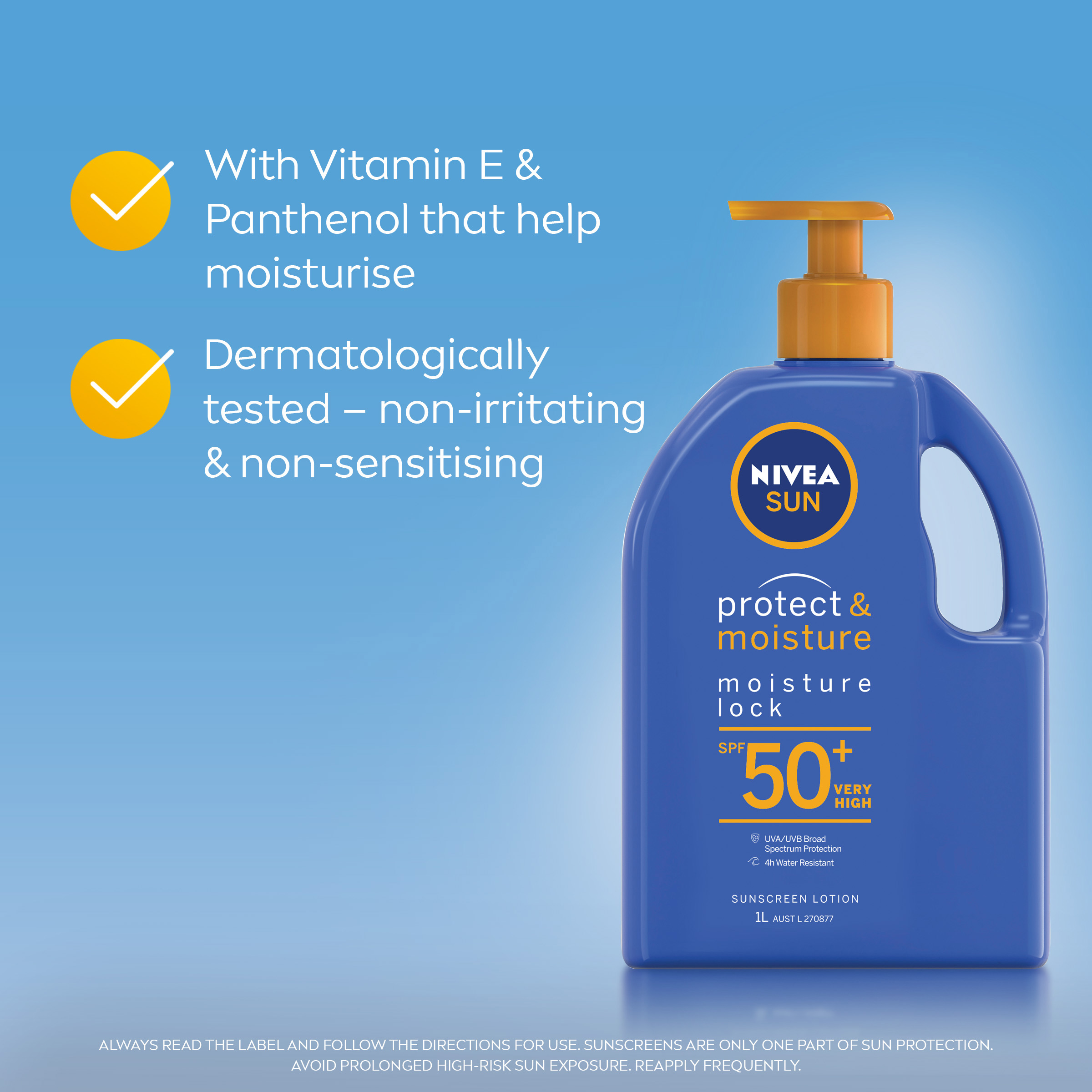 NIVEA PROTECT & MOISTURE SUNSCREEN LOTION SPF50+ 1 LITRE - Image 3