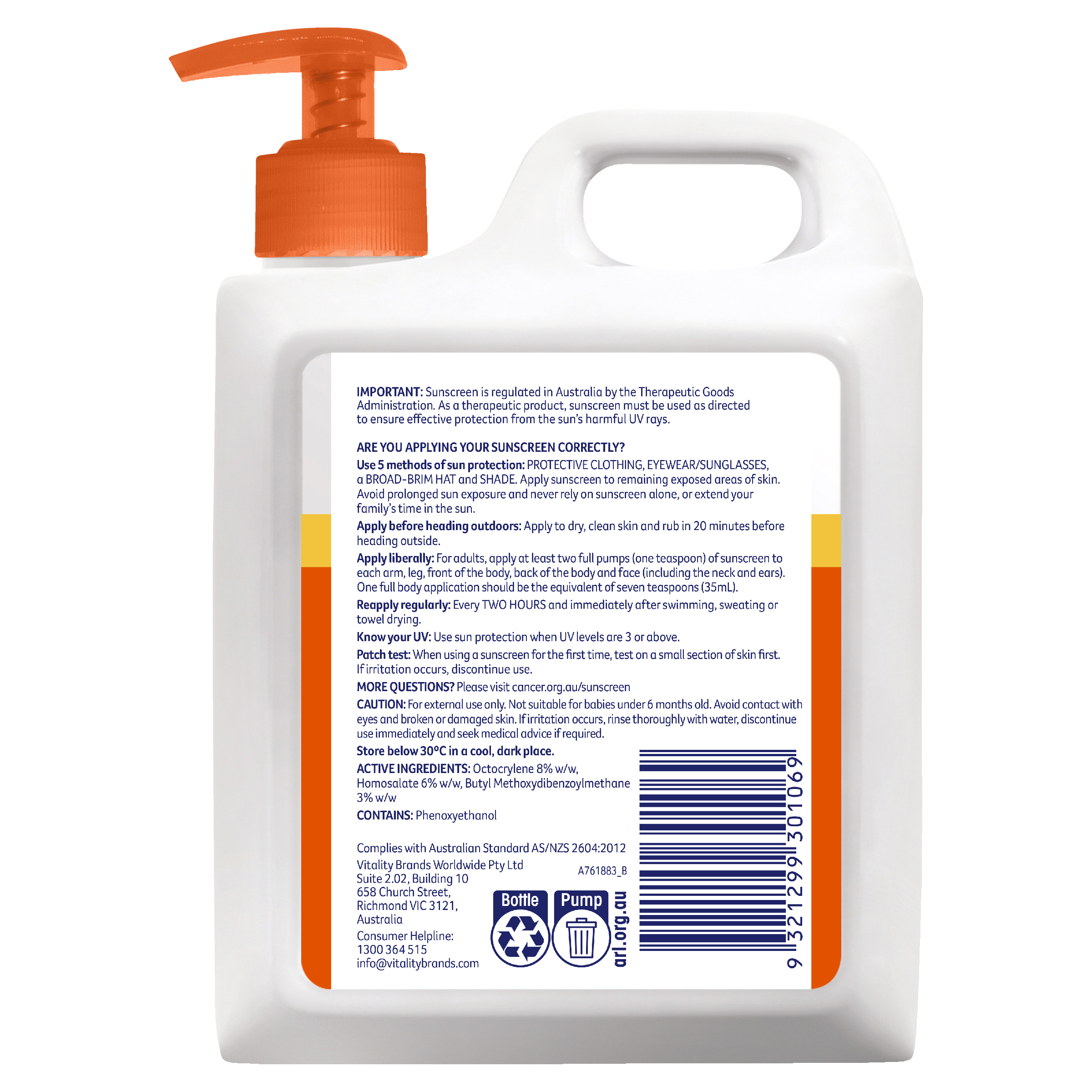 CANCER COUNCIL EVERYDAY VALUE S/SCREEN PUMP SPF50+ 1 LITRE - Image 2