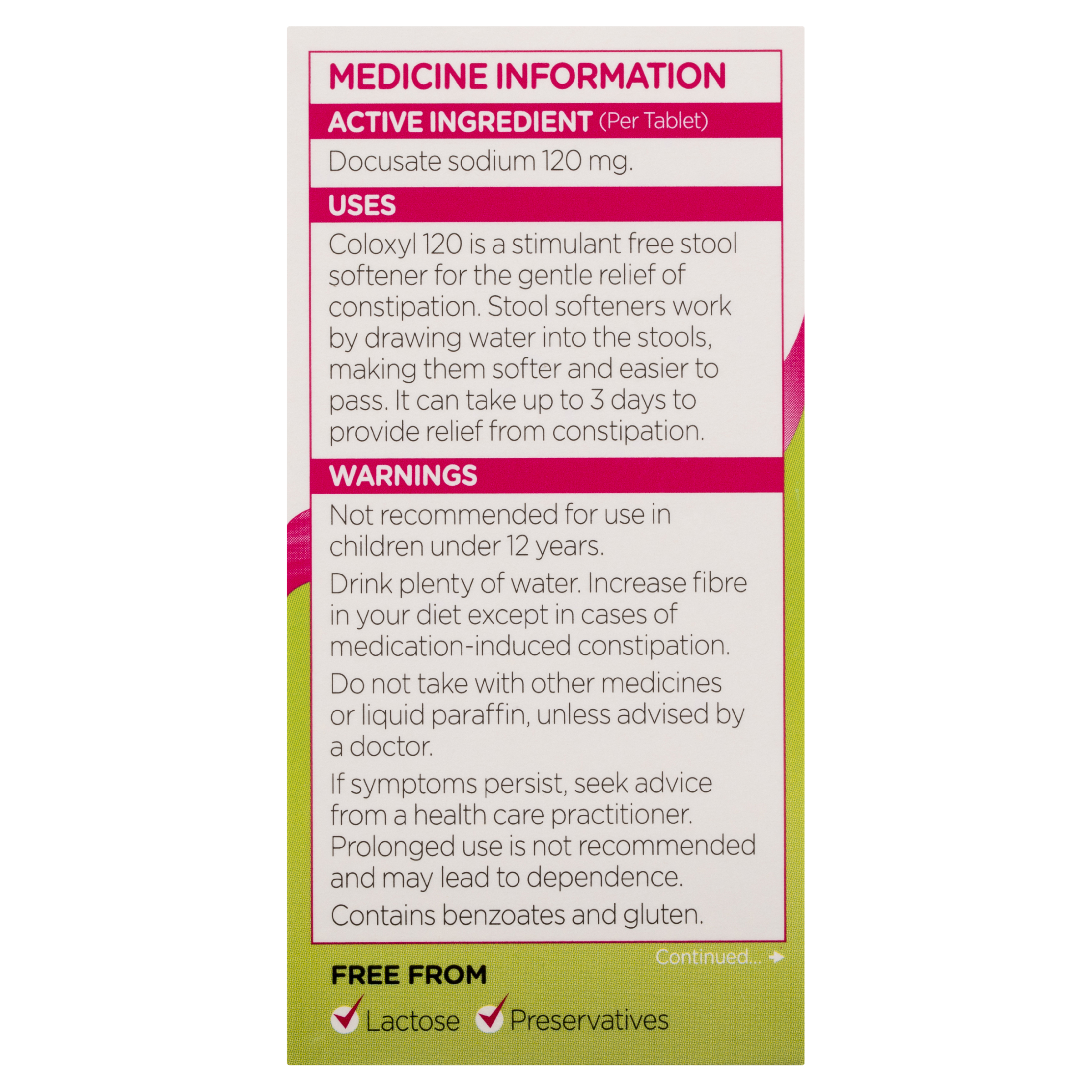 COLOXYL CONSTIPATION RELIEF 120MG 100 TABLETS - Image 6