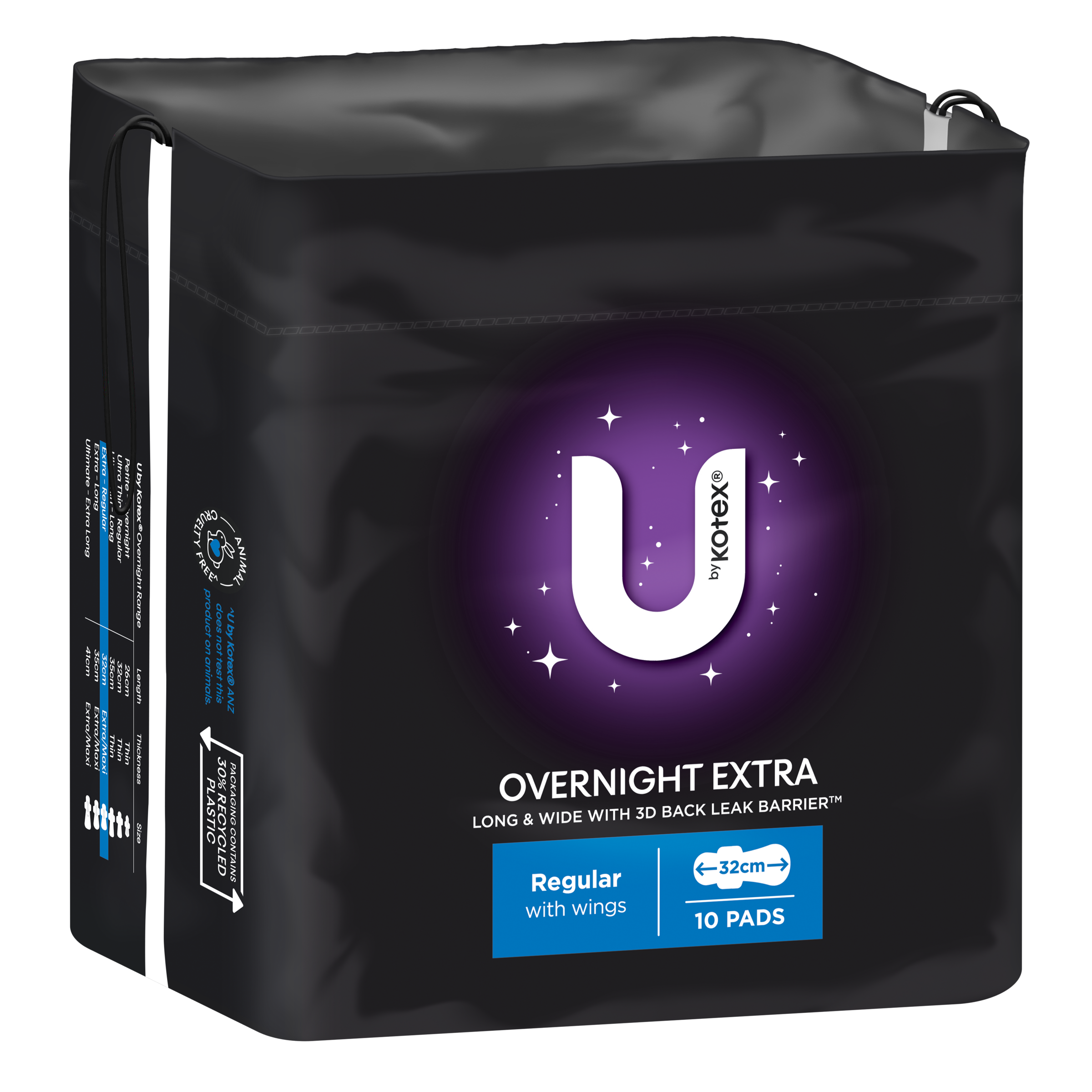 U BY KOTEX PADS EXTRA OVERNIGHT REGULAR WINGS 10 PACK