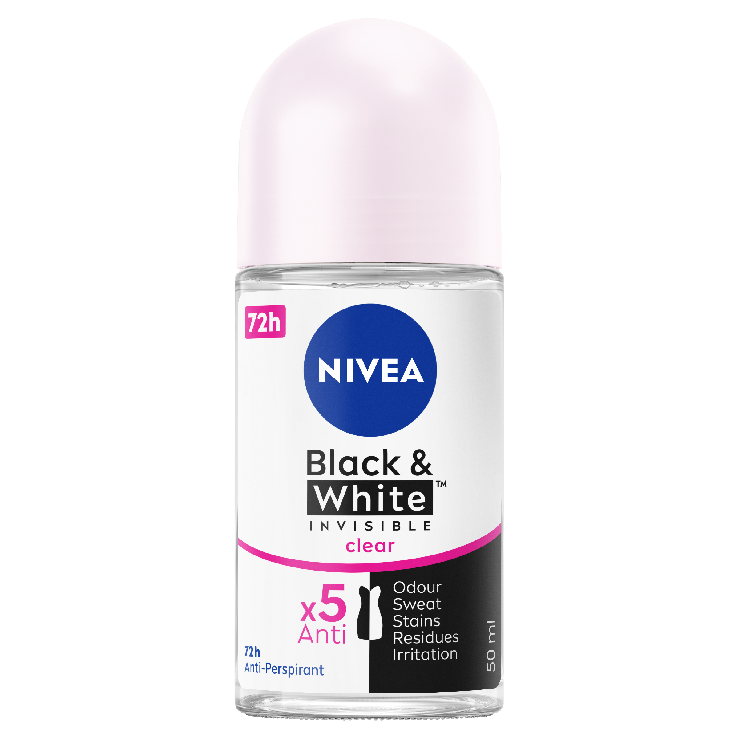 NIVEA WOMEN ANTIPERSPIRANT B&W INVISIBLE CLEAR 48H ROLL ON 50ML