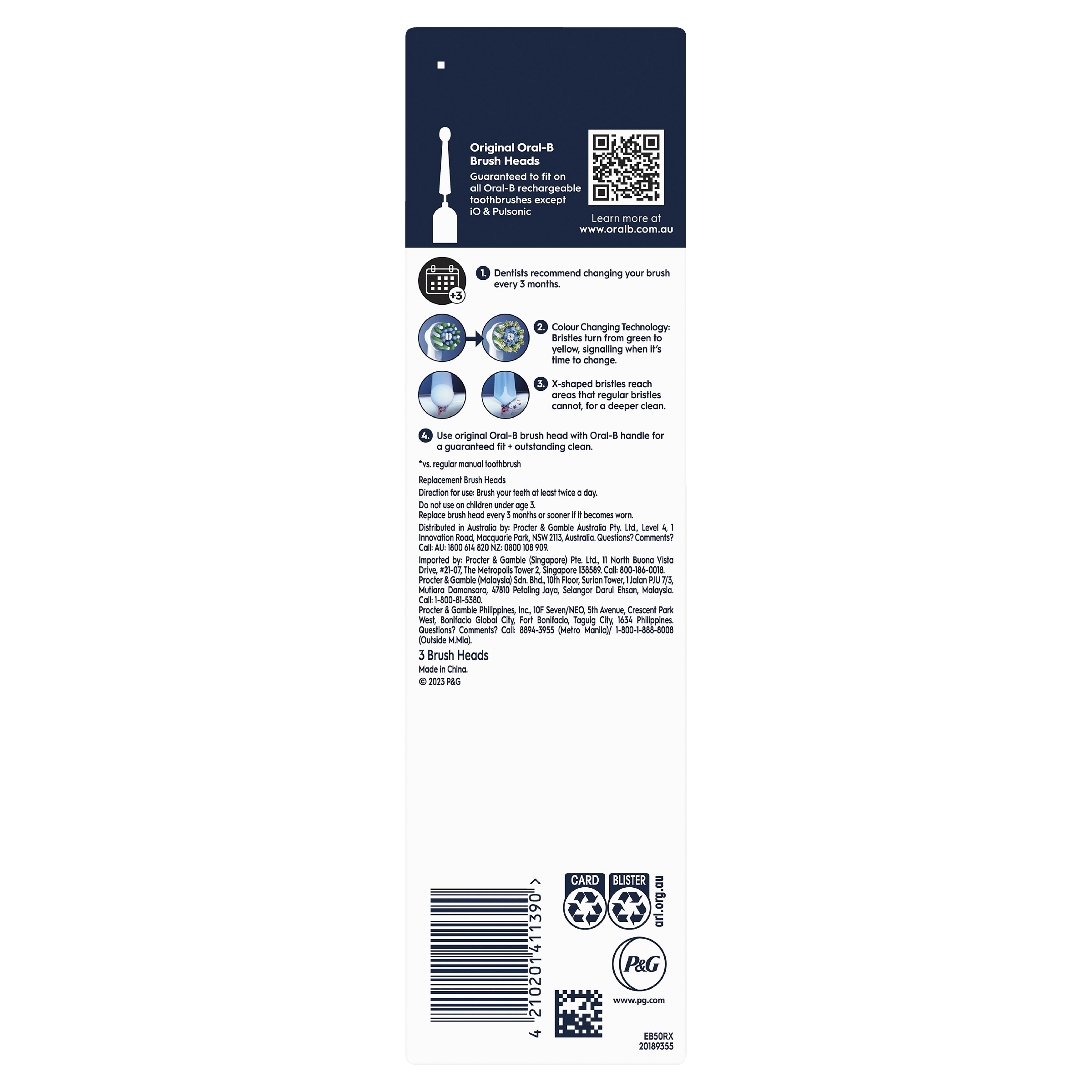 ORAL-B VITALITY+ POWER BRUSH HEADS CROSS ACTION 3 PACK - Image 2
