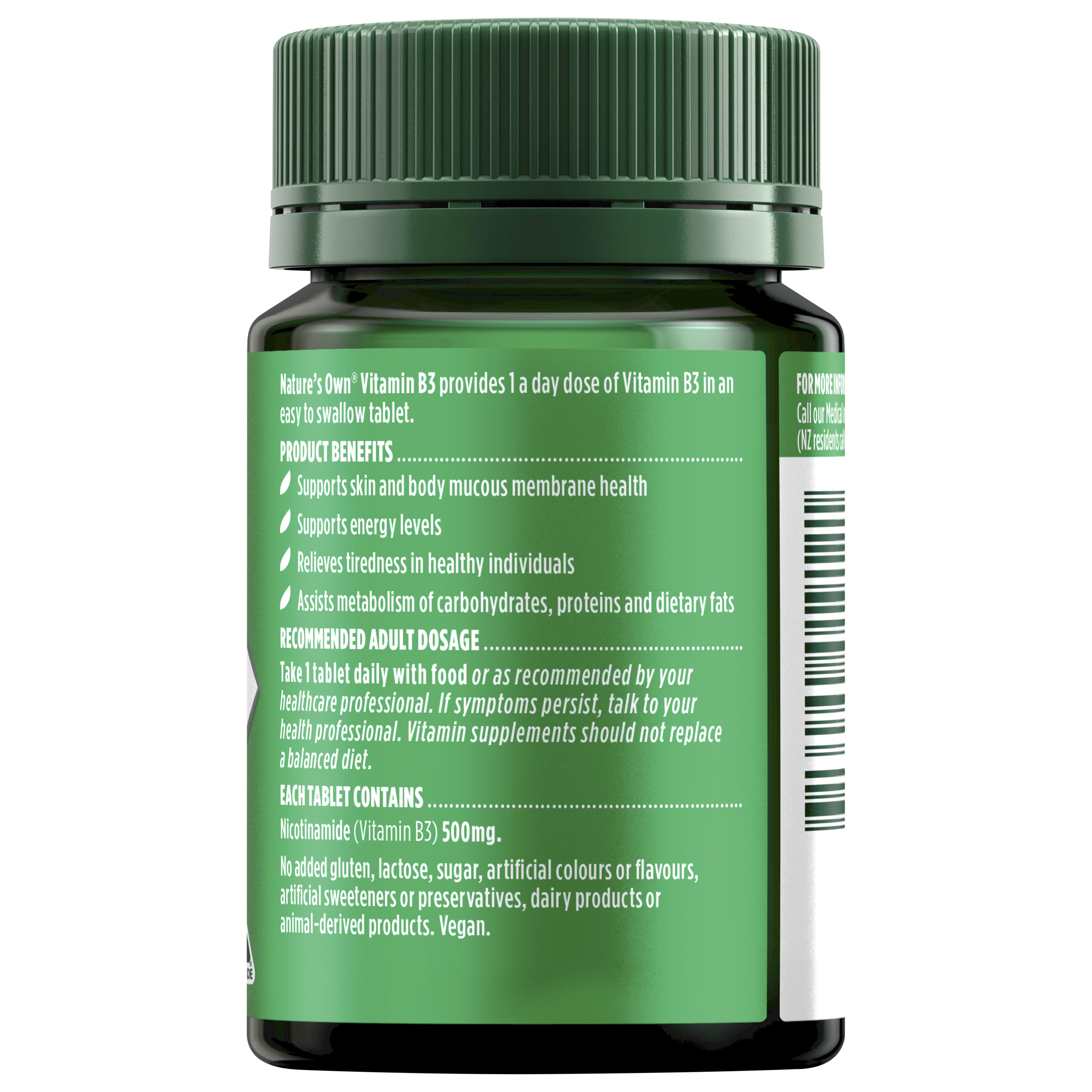 NATURES OWN VITAMIN B3 500MG 60 TABLETS - Image 2